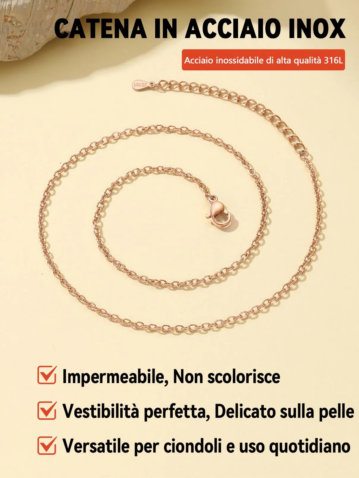 FaithHeart Collana Catenina in Acciaio Inossidabile 2mm Oro, 50cm - immagine 5