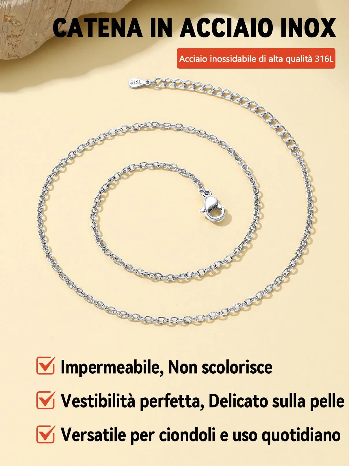 FaithHeart Collana Catenina Donna in Acciaio Inossidabile 2mm Argento 35cm - immagine 5