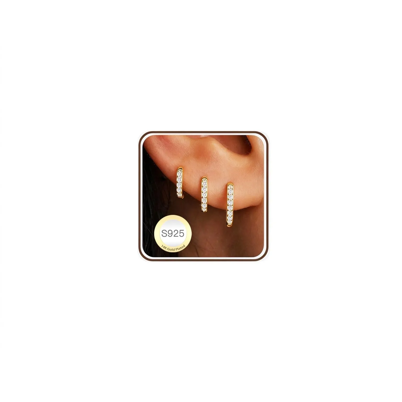 Rajputana Set 3 Paia Orecchini a Cerchio Donna Oro, 8mm 10mm 12mm, Anallergici - immagine 1