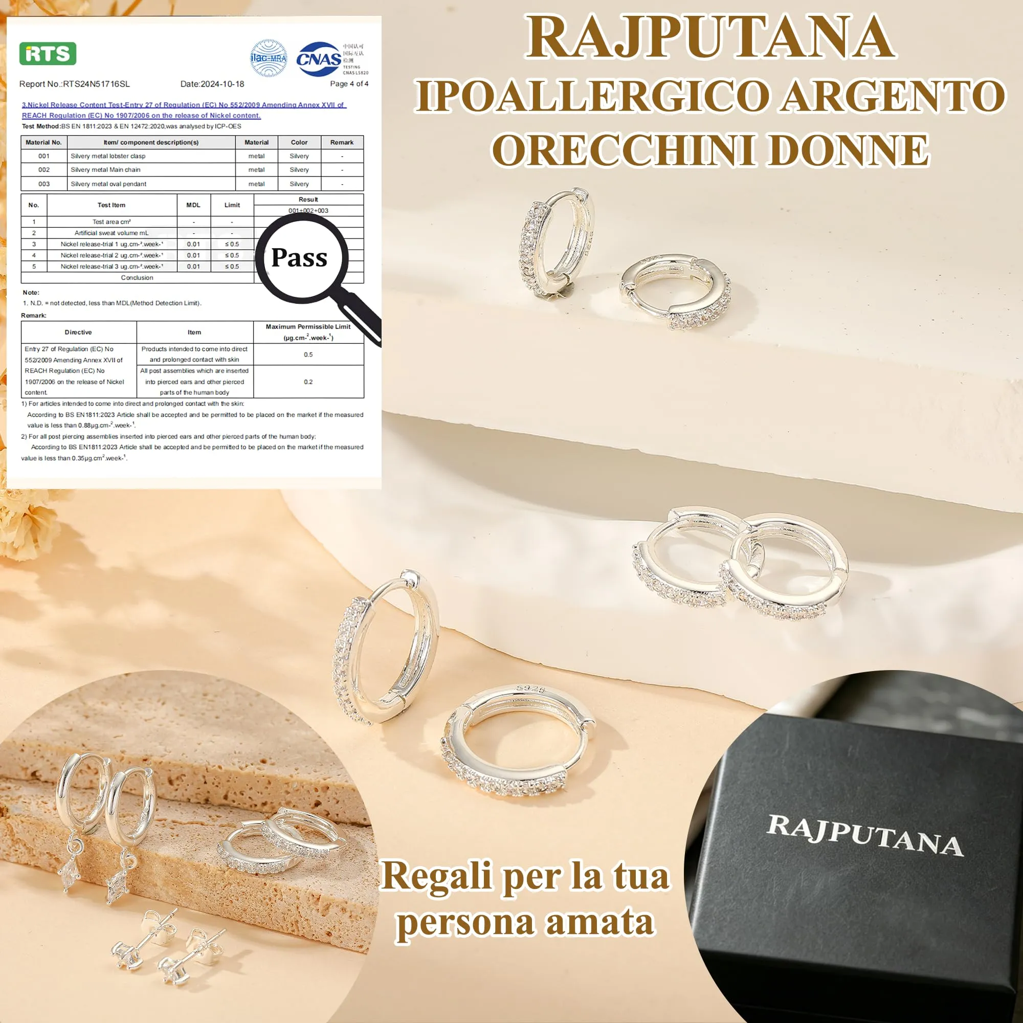 Rajputana Set 3 Paia Orecchini a Cerchio Piccoli in Argento Ipoallergenici per Donna - immagine 4