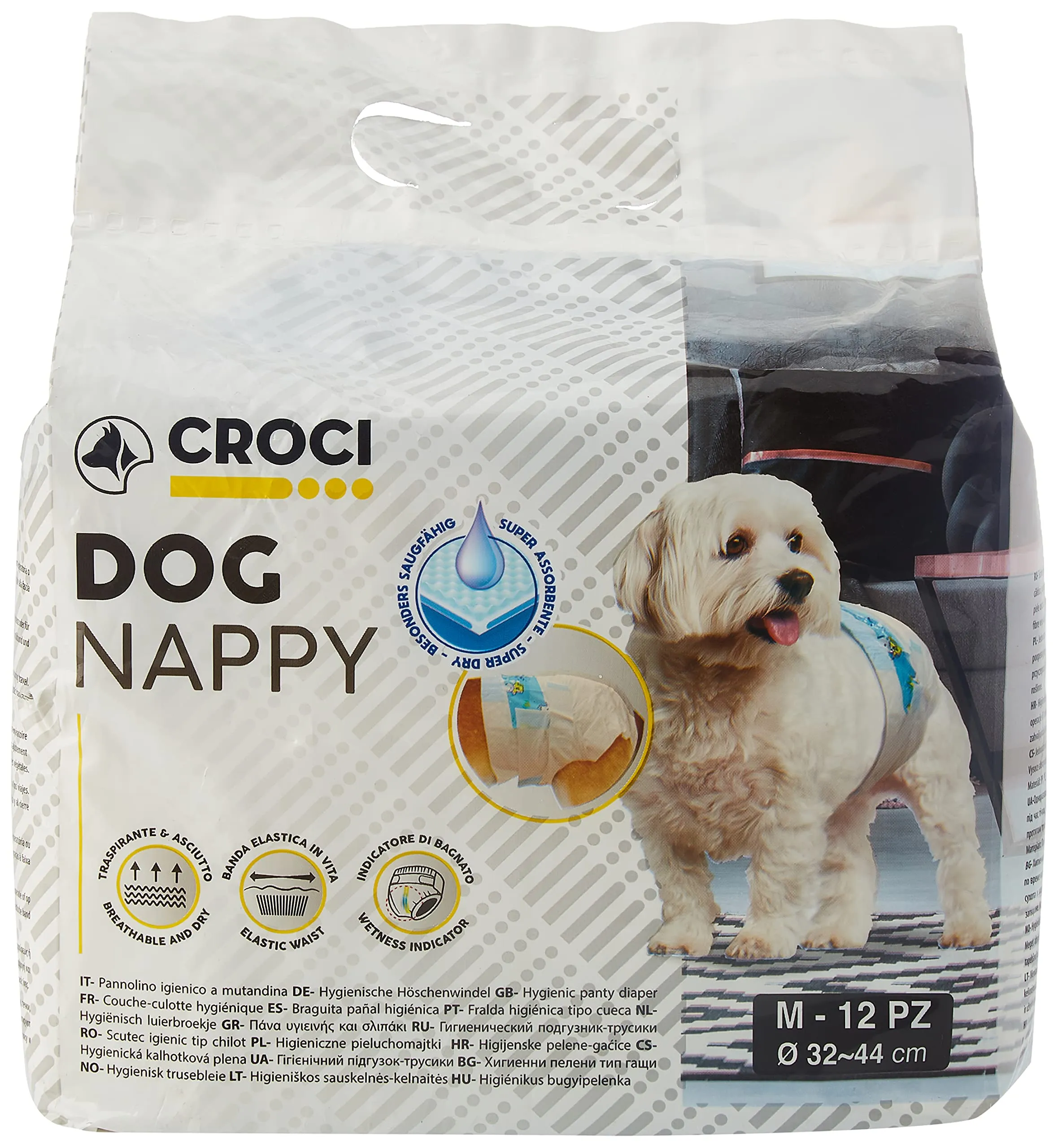 Croci Dog Nappy Pannolini Igienici per Cani Femmine, Taglia M (32-44 cm), 12 Pezzi - immagine 3