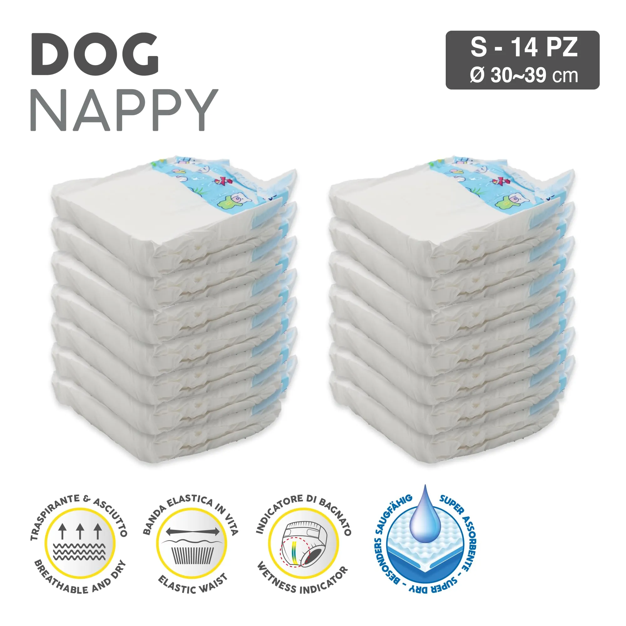 Croci Dog Nappy Mutanda Assorbente per cani femmine, Taglia S (30-39 cm), 14 pz - immagine 3
