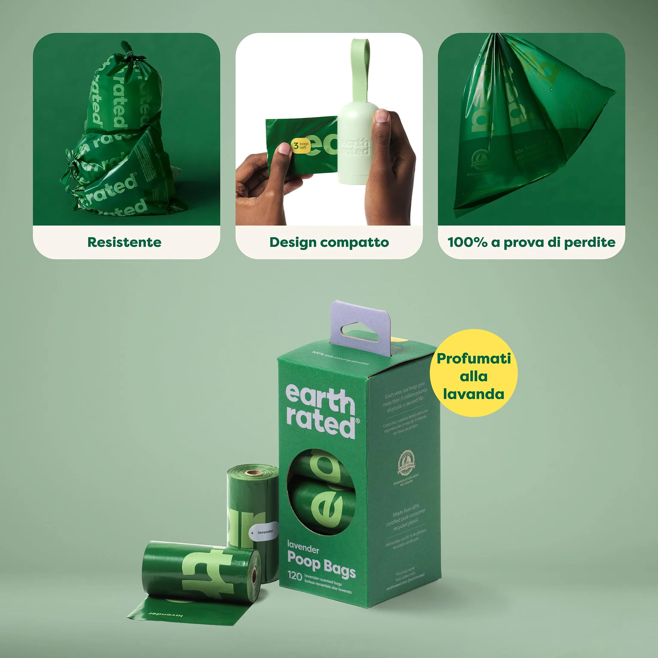 Earth Rated Sacchetti igienici per cani, profumati alla lavanda, 120 pezzi - immagine 3