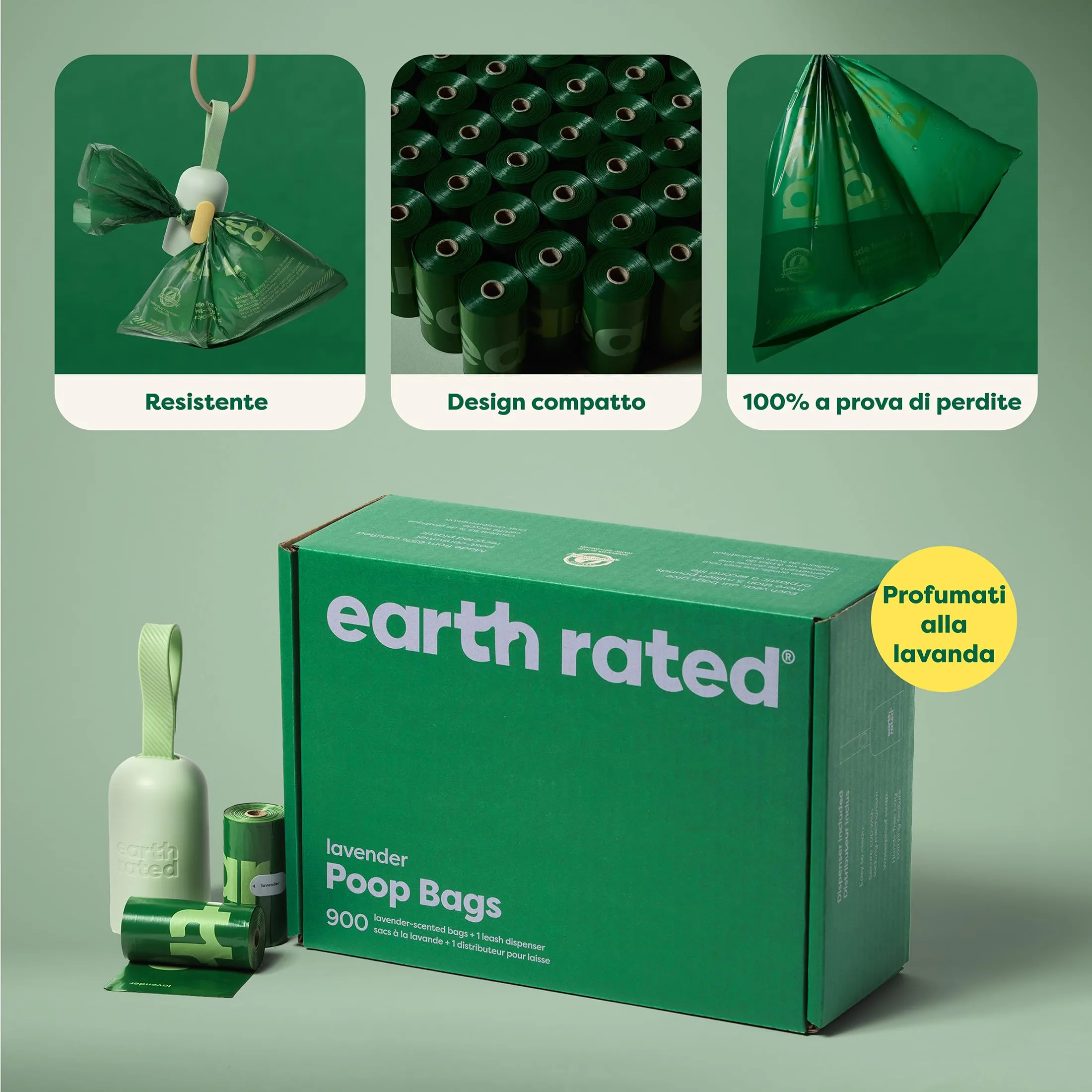 Earth Rated Dispenser e Sacchetti per Cani, Profumati alla Lavanda, 1 Dispenser e 900 Sacchetti - immagine 3