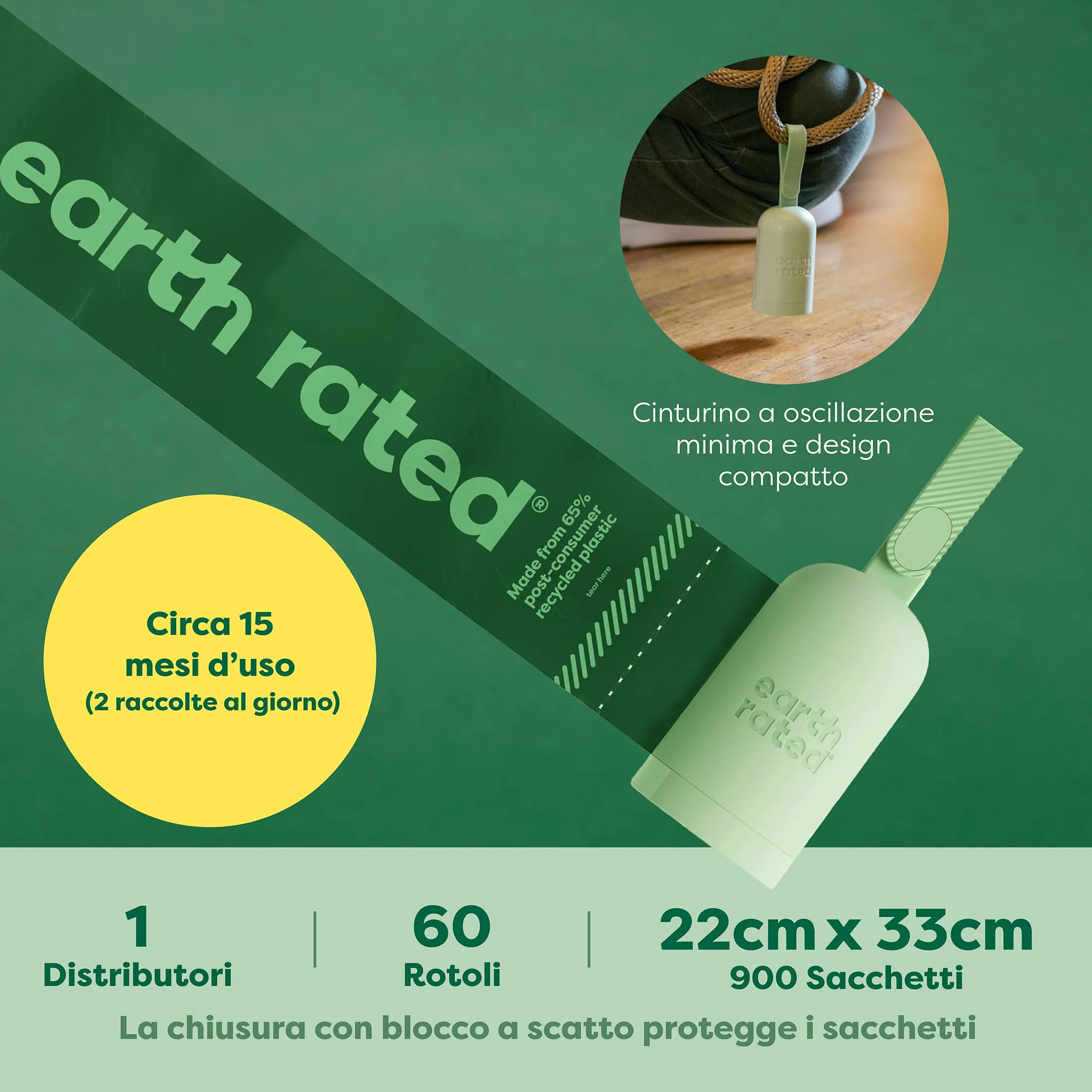 Earth Rated Dispenser e Sacchetti per Cani, Profumati alla Lavanda, 1 Dispenser e 900 Sacchetti - immagine 4