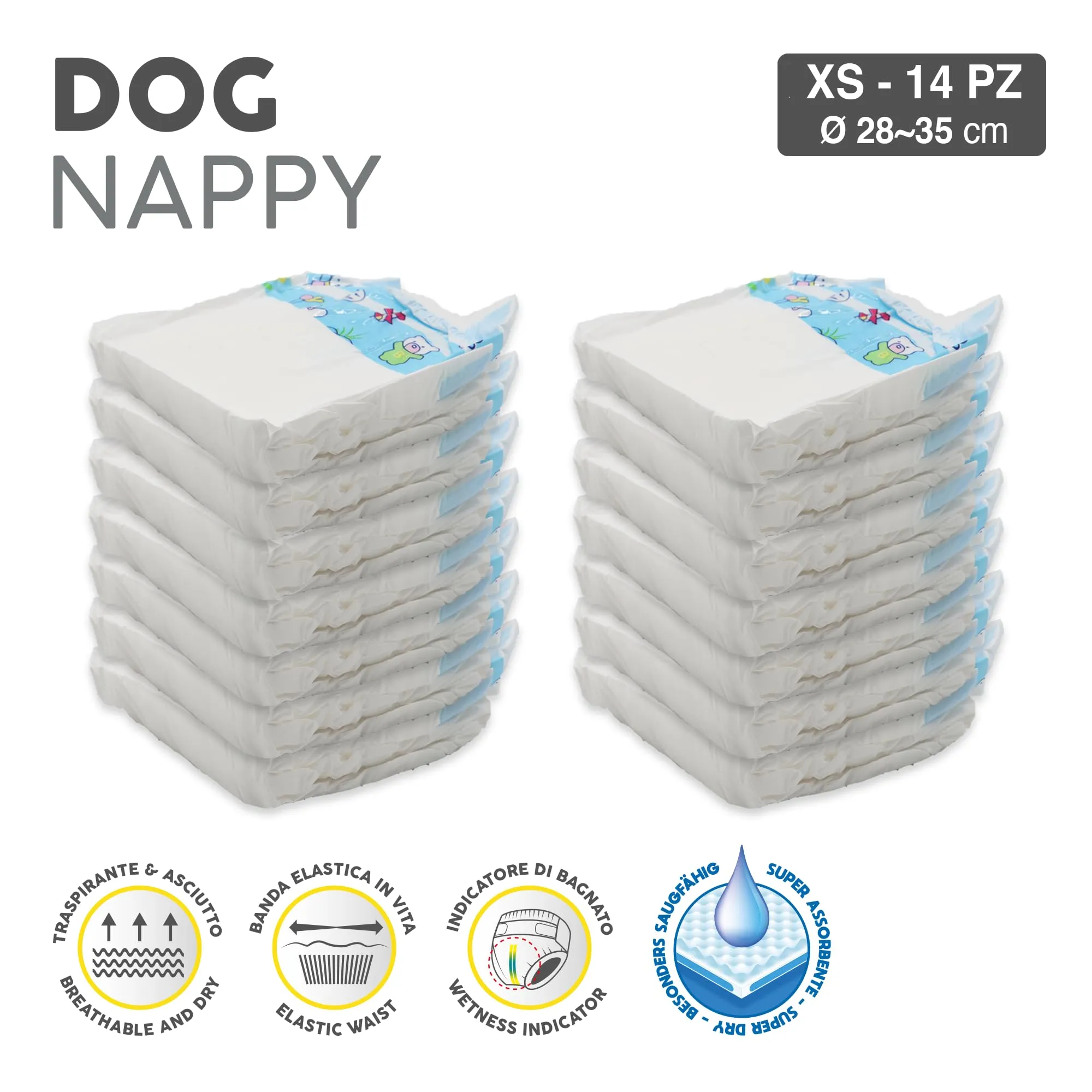 Croci Dog Nappy, Taglia XS, 28-35 cm, Pannolini Igienici Usa e Getta, 14 pz - immagine 3