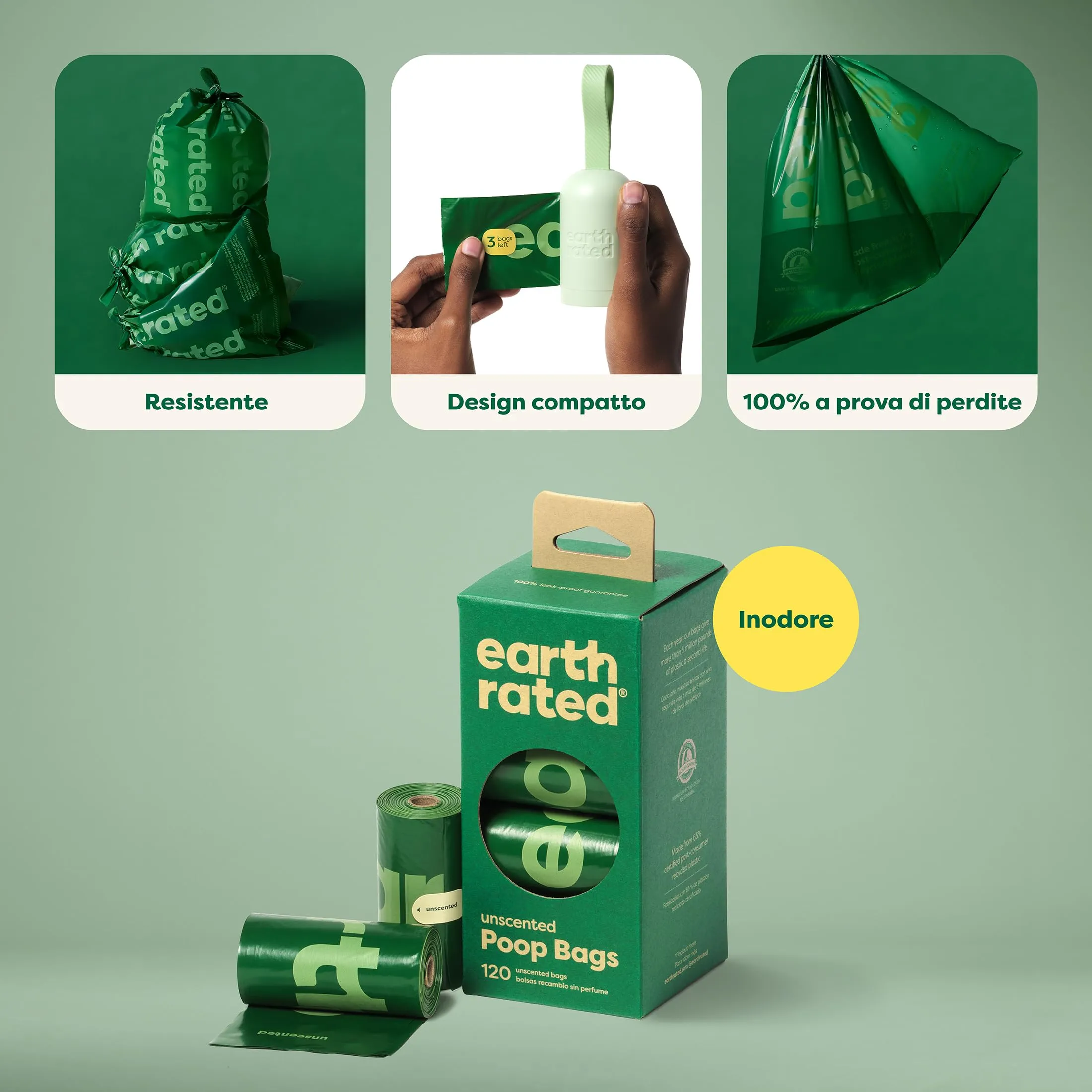 Earth Rated Sacchetti Igienici per Cani, Senza Profumo, 120 Pezzi - immagine 3