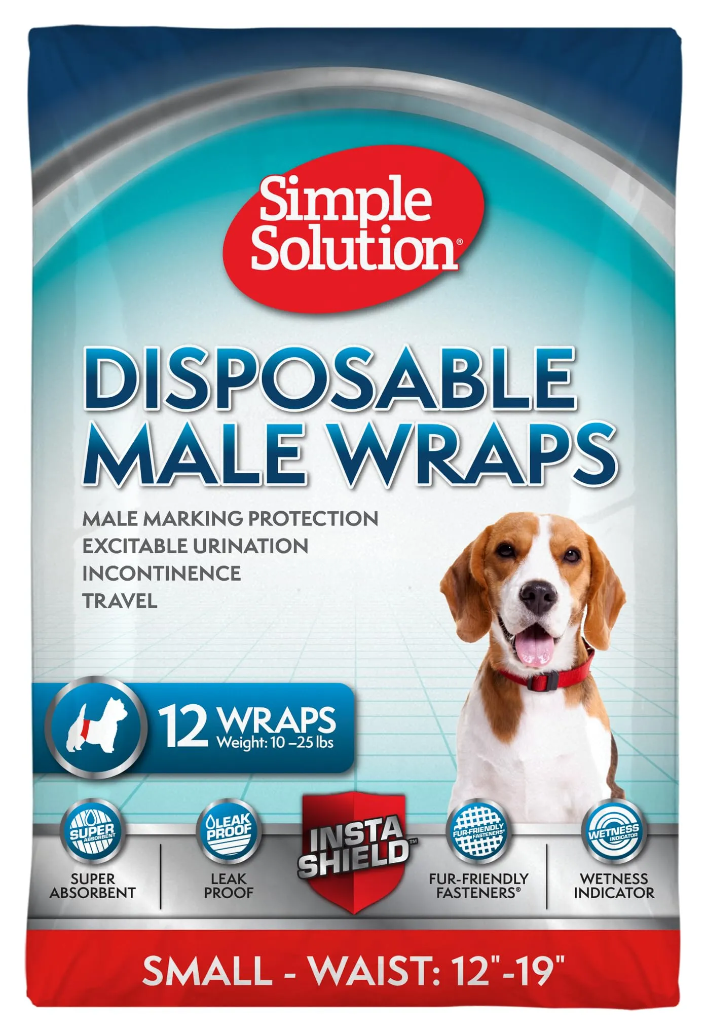 Simple Solution Pannolini a Fascia Monouso per Cani Maschio con Indicatore di Bagnato, Taglia Small, 12 unità - immagine 1