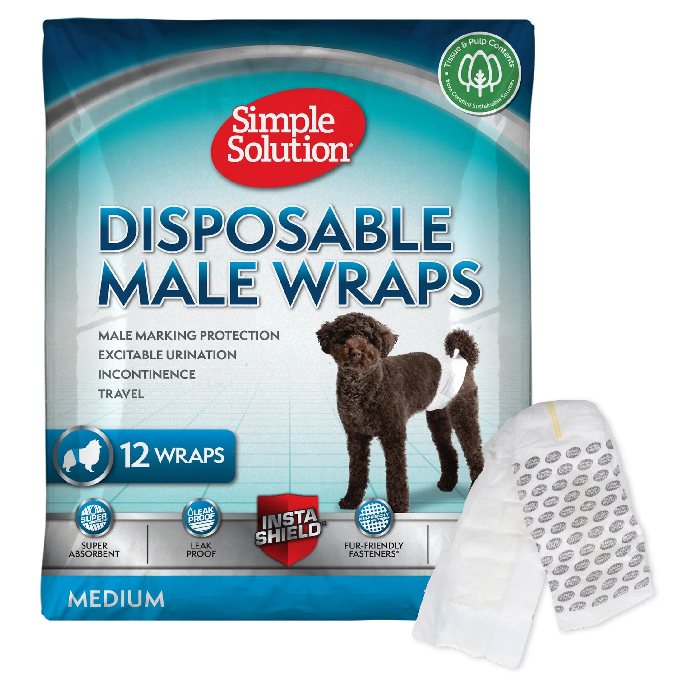 Simple Solution Pannolini a Fascia Monouso per Cani Maschio con Indicatore di Bagnato, Medium, 12 unità - immagine 1
