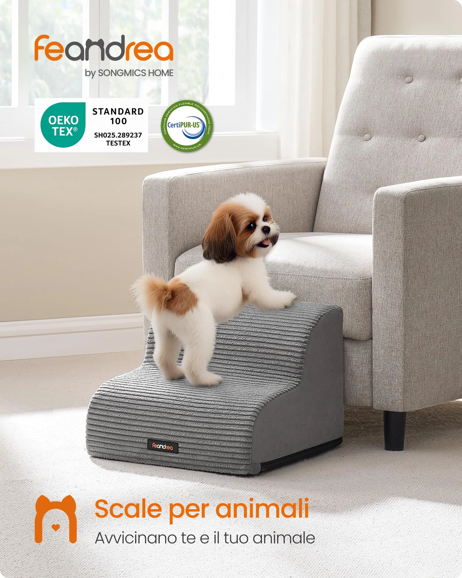 Feandrea Scala a 2 Gradini per Cani, Grigio Tortora PPS002G01 - immagine 2