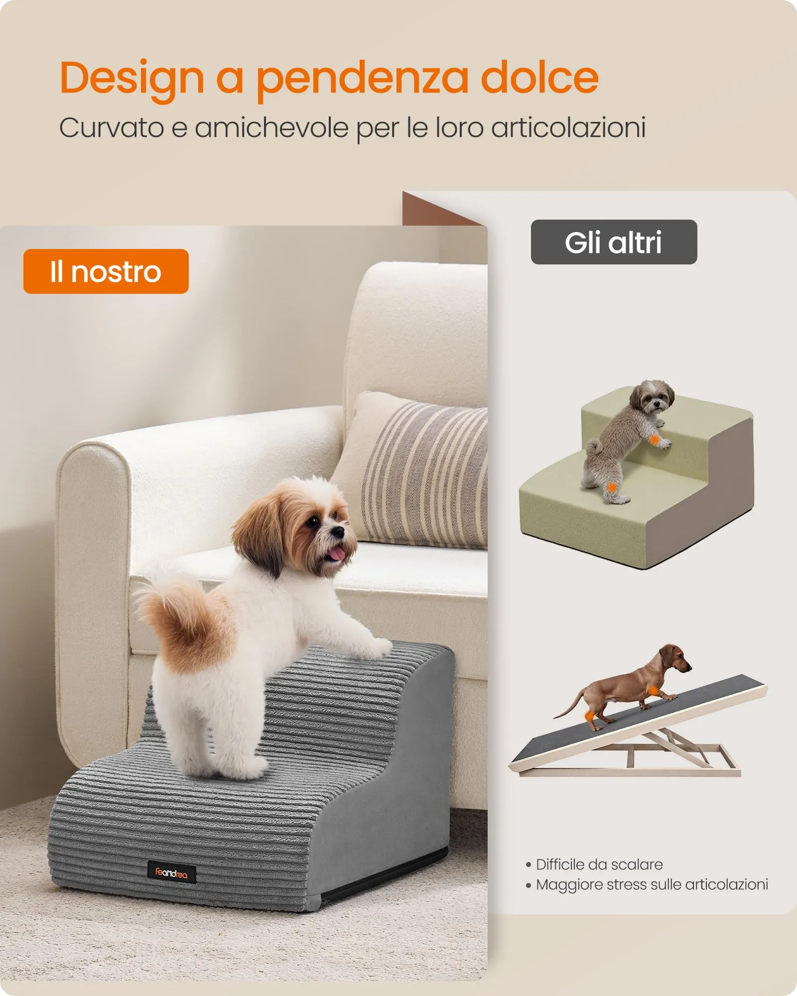 Feandrea Scala a 2 Gradini per Cani, Grigio Tortora PPS002G01 - immagine 3