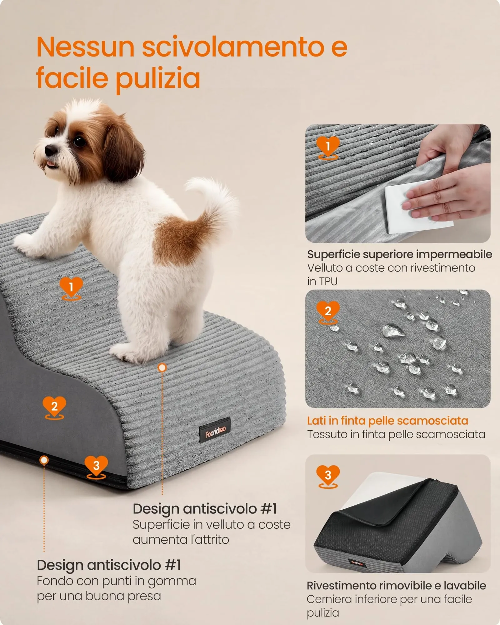 Feandrea Scala a 2 Gradini per Cani, Grigio Tortora PPS002G01 - immagine 5