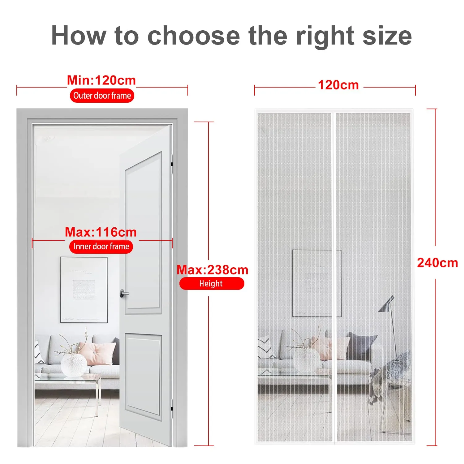 MYCARBON Zanzariera Magnetica Porta Finestra Anti-insetti, 120x240cm, Bianco - immagine 3