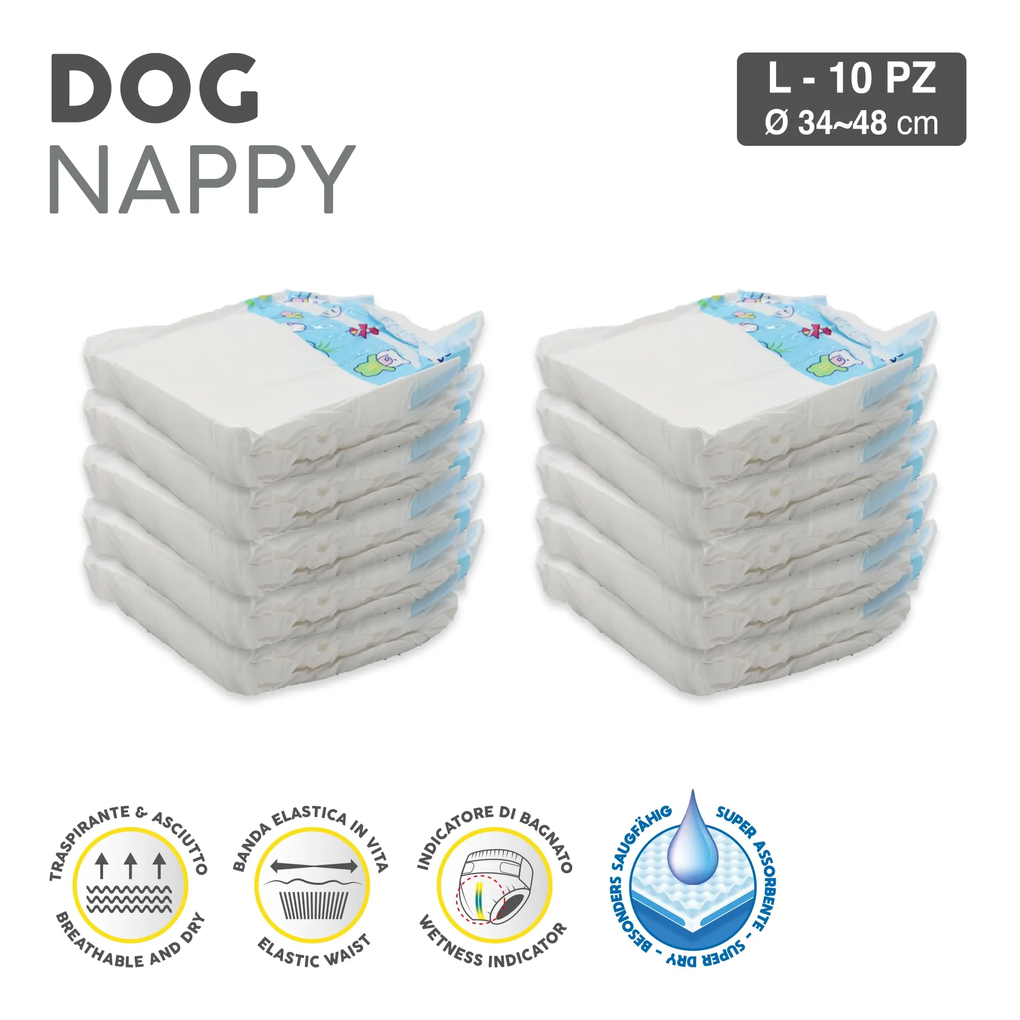 Croci Dog Nappy Pannolini per cani femmine, Taglia L (34-48 cm), 10 pz - immagine 3
