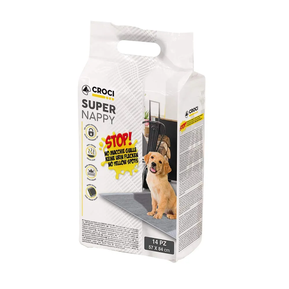 Croci Super Nappy Carboni Attivi Tappetini Igienici per Cani 57x84 cm, 14 pz - immagine 1