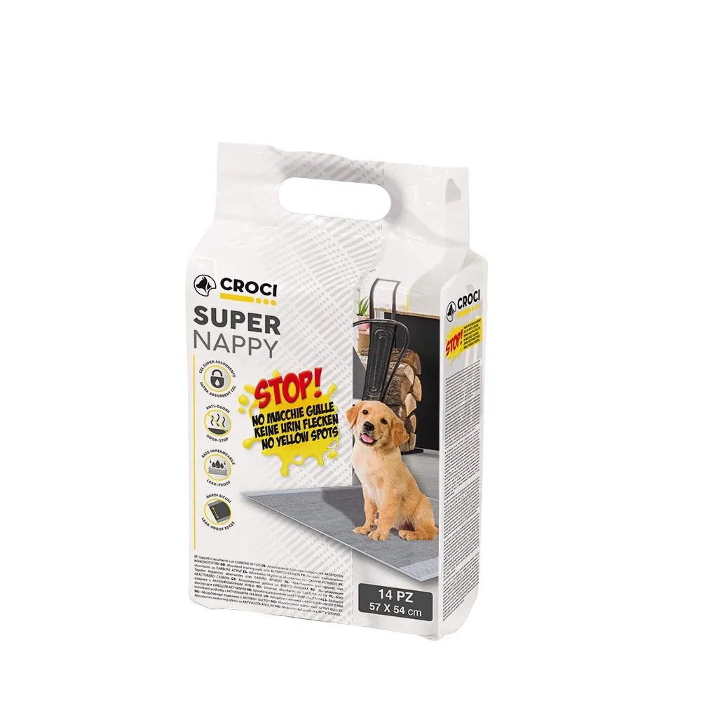 Croci Super Nappy Carboni Attivi Tappetini Igienici per Cani 57x54 cm, 14 pezzi - immagine 1