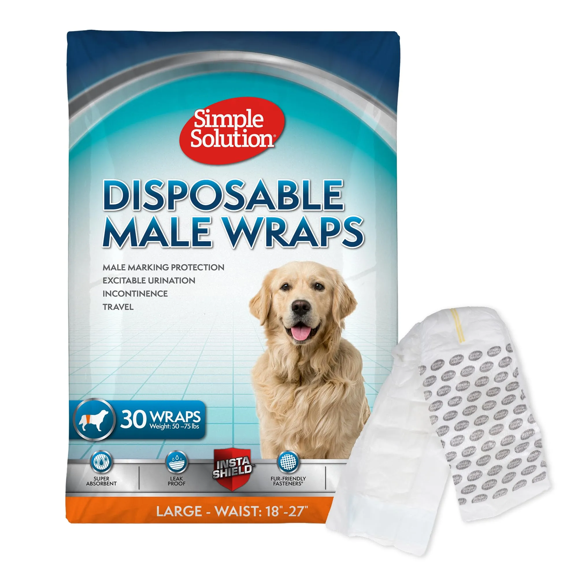 Simple Solution Pannolini a Fascia Monouso per Cani Maschio con Indicatore di Bagnato, Taglia Large, 12 unità - immagine 1