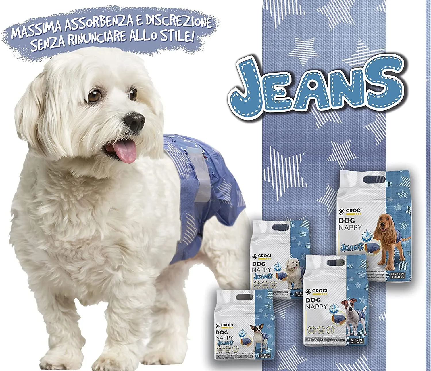 Croci Dog Nappy Jeans, Taglia XL (40-62 cm), 10 pz - immagine 5