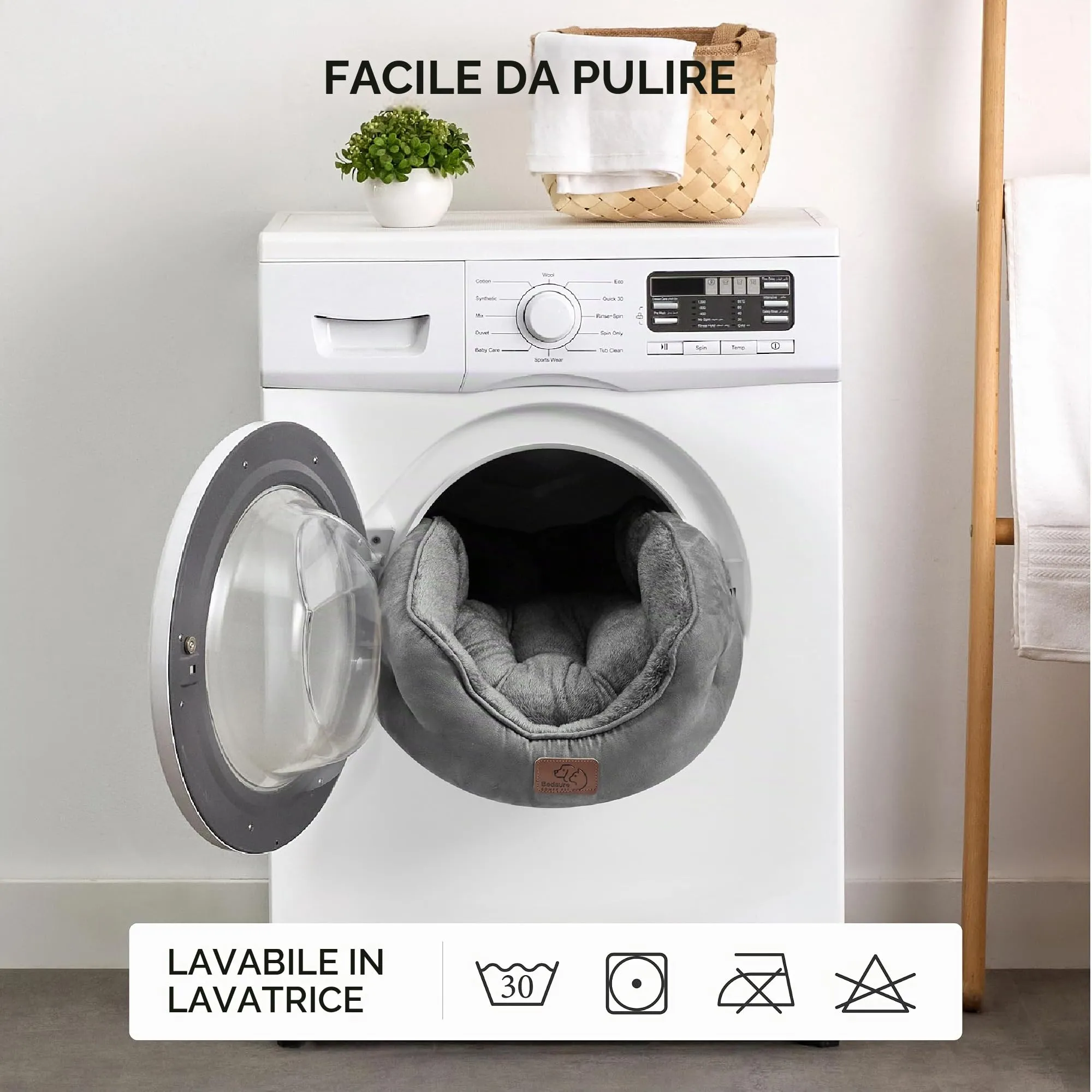 Bedsure Letto Rotondo per Cani e Gatti, Fondo Antiscivolo, Grigio, 63 x 53 x 20 cm - immagine 4