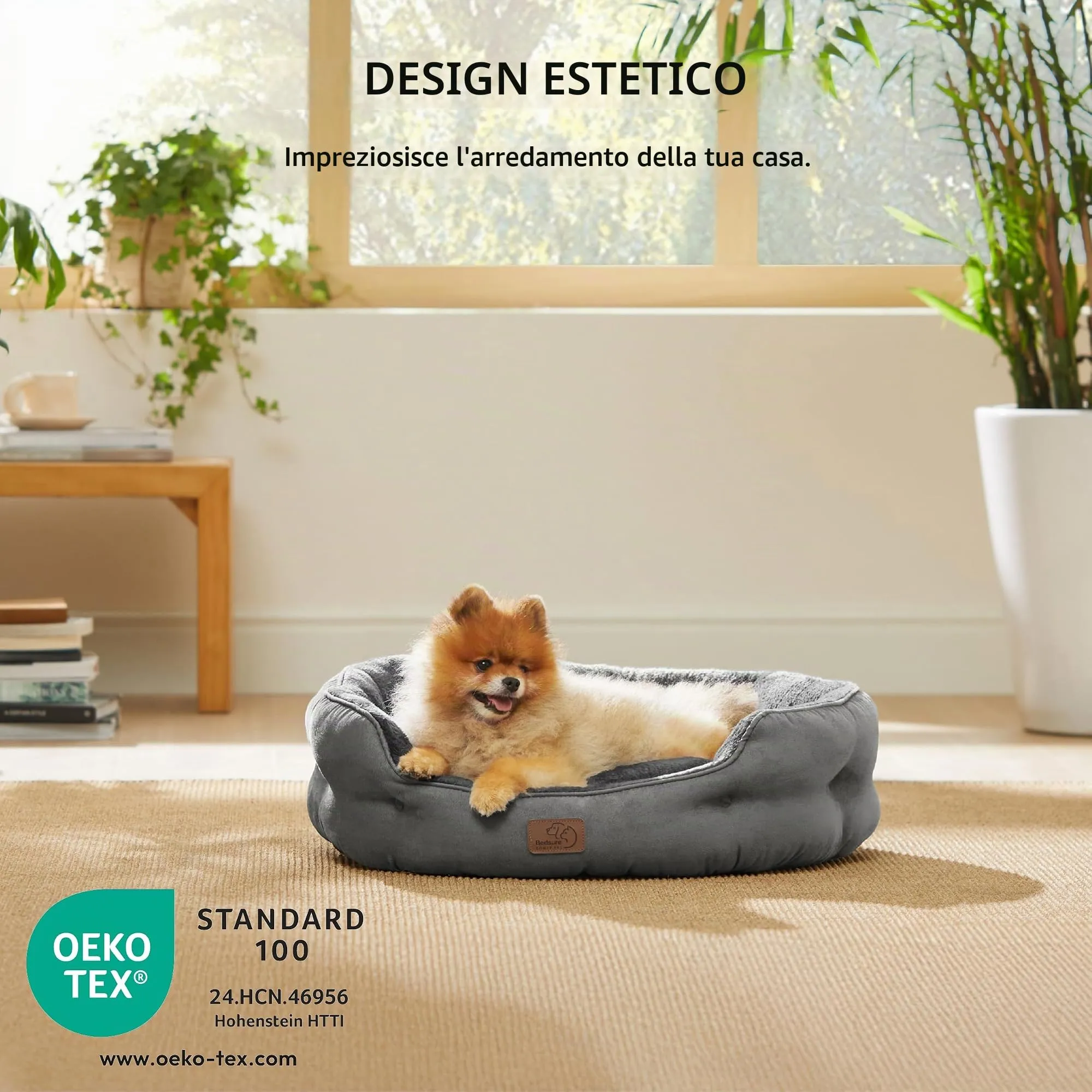 Bedsure Letto Rotondo per Cani e Gatti, Fondo Antiscivolo, Grigio, 63 x 53 x 20 cm - immagine 5