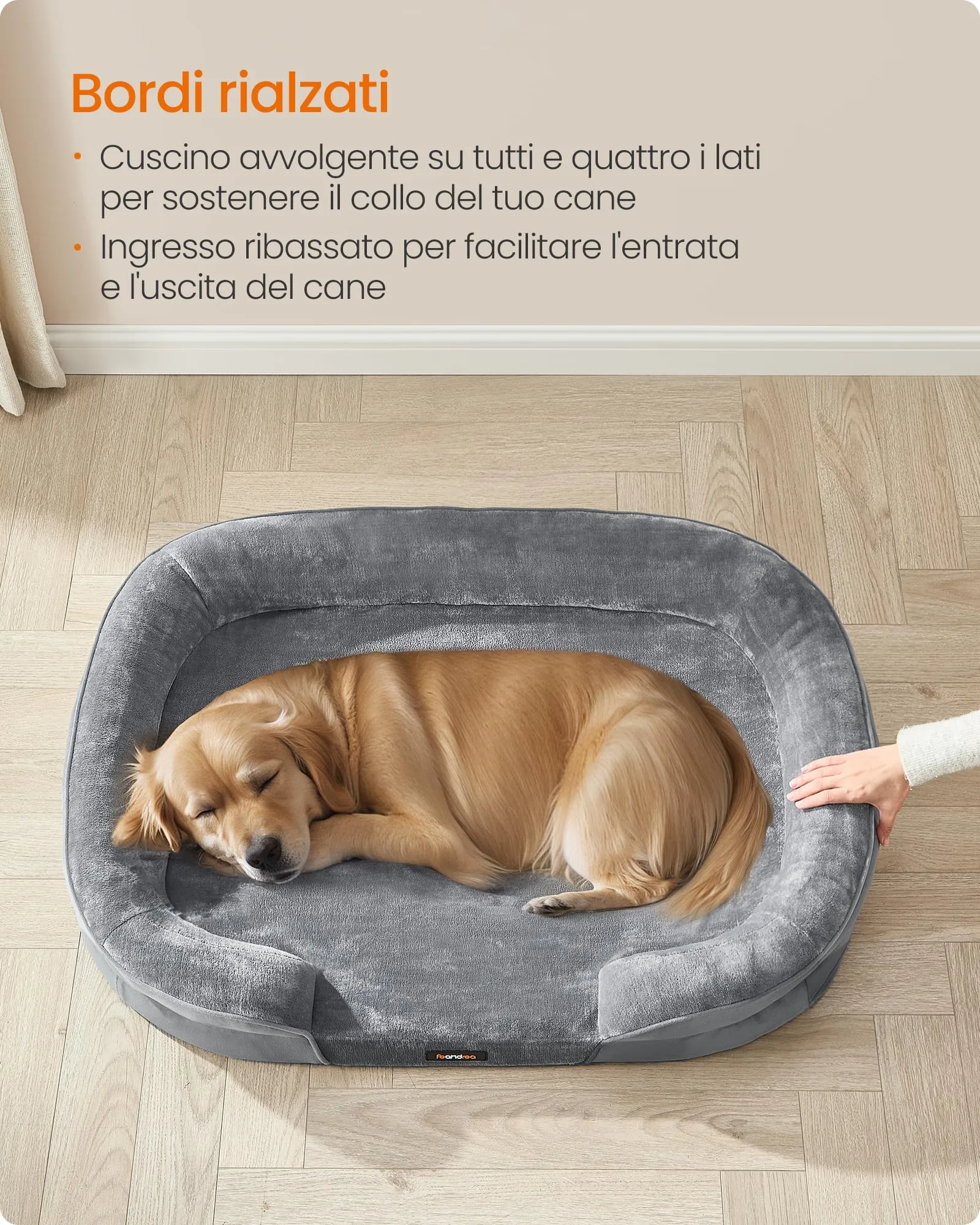 Feandrea Cuccia per Cani di Taglia Grande Ortopedica, 106 x 76 x 18 cm, Grigio Chiaro PGW283G01 - immagine 4