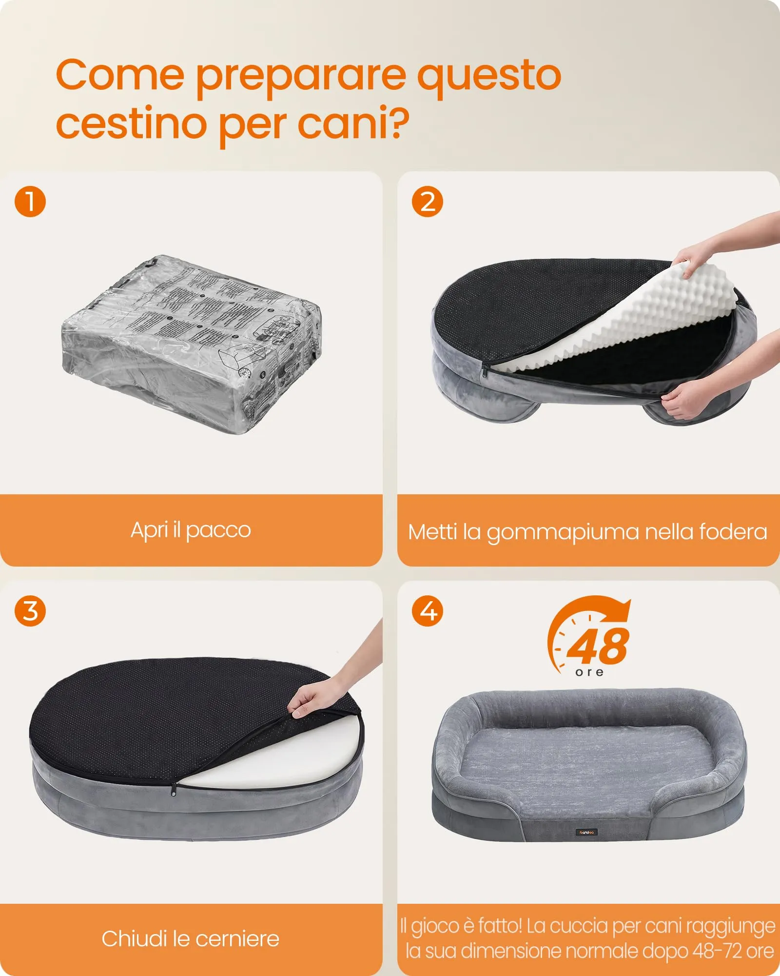 Feandrea Cuccia per Cani di Taglia Grande Ortopedica, 106 x 76 x 18 cm, Grigio Chiaro PGW283G01 - immagine 7