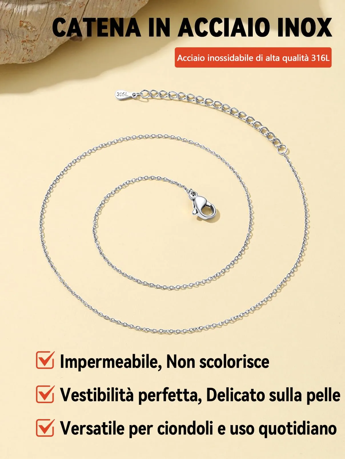 FaithHeart Collana Catenina Donna in Acciaio Inossidabile 1mm, 45cm, Colore Argento - immagine 3