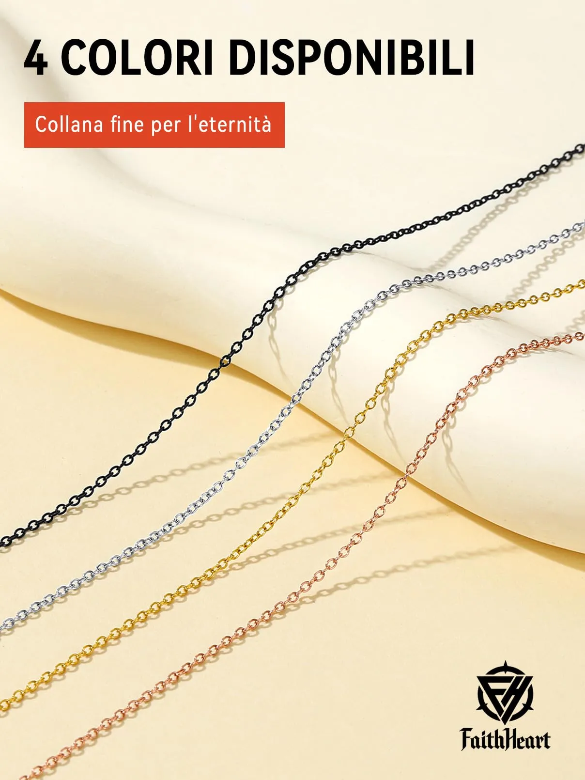 FaithHeart Collana Catenina Donna in Acciaio Inossidabile 1mm 35cm Oro - immagine 4