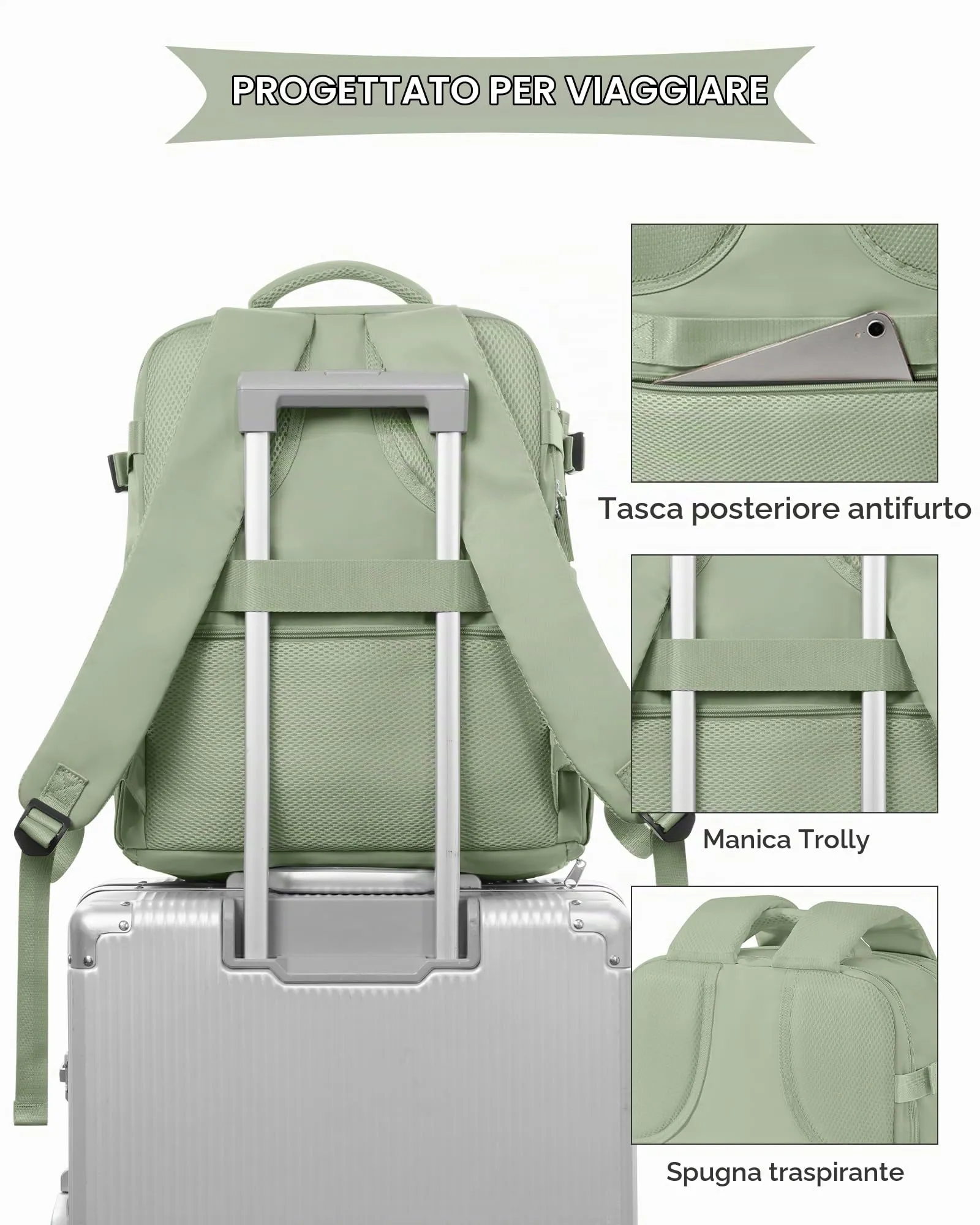 SZLX Zaino da Viaggio 40x30x20 per Ryanair e Wizzair, Impermeabile con Scomparto per Scarpe e Laptop 14 Pollici - immagine 6