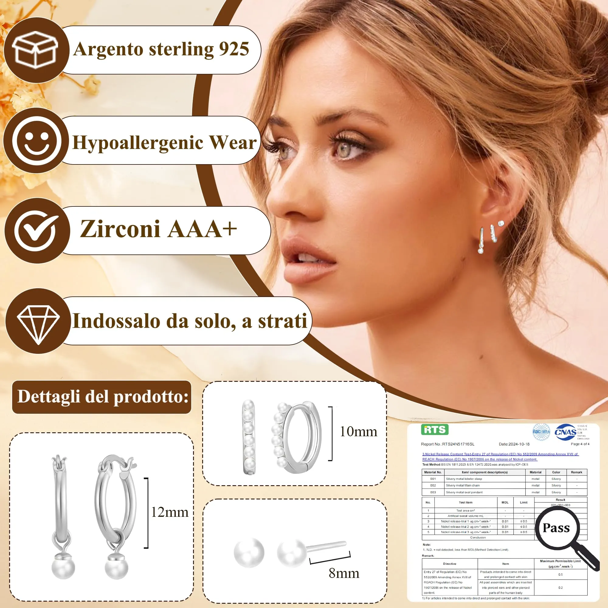 Rajputana Set 3 Paia Orecchini a Cerchio in Argento e Zirconi RIV001 - immagine 2