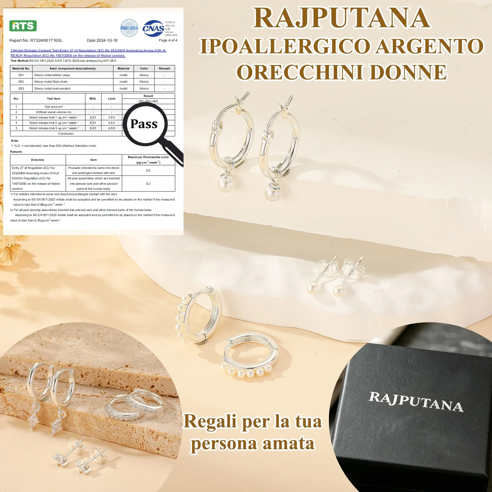 Rajputana Set 3 Paia Orecchini a Cerchio in Argento e Zirconi RIV001 - immagine 4
