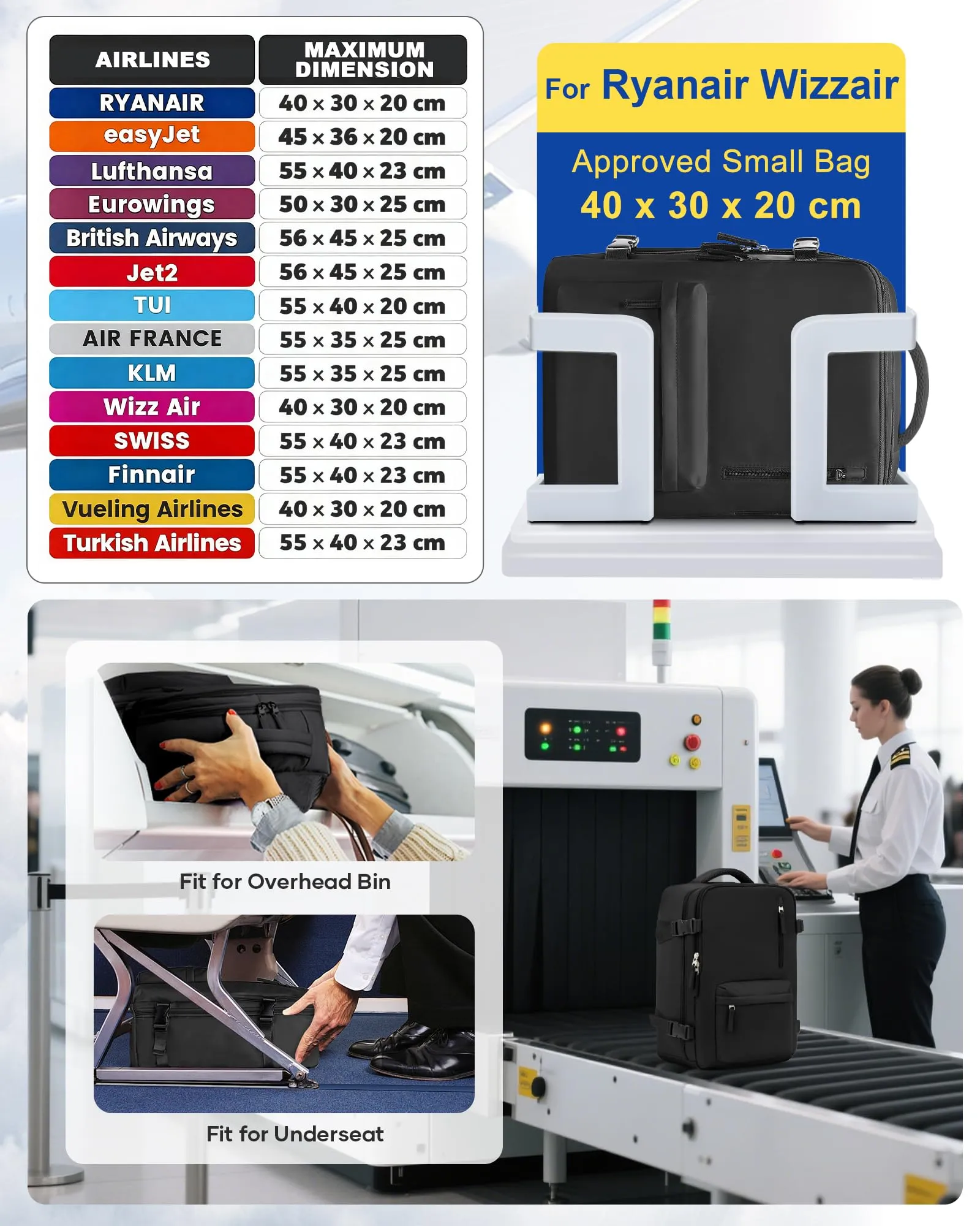 SZLX Zaino da Viaggio Sottovuoto con Pompa 40x30x20 per Ryanair, Wizzair, Easyjet, Impermeabile per Laptop 14 Pollici - immagine 3