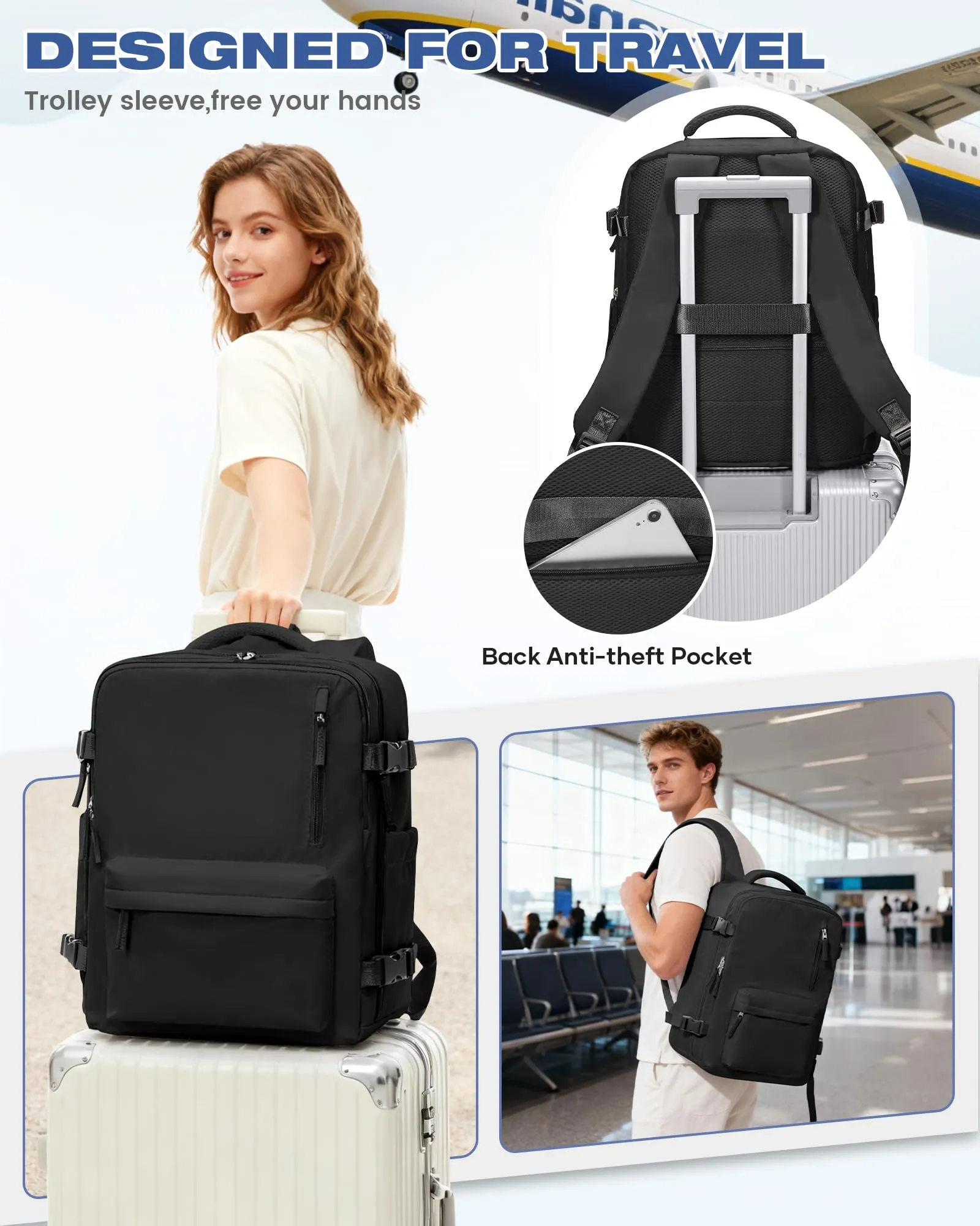 SZLX Zaino da Viaggio Sottovuoto con Pompa 40x30x20 per Ryanair, Wizzair, Easyjet, Impermeabile per Laptop 14 Pollici - immagine 10