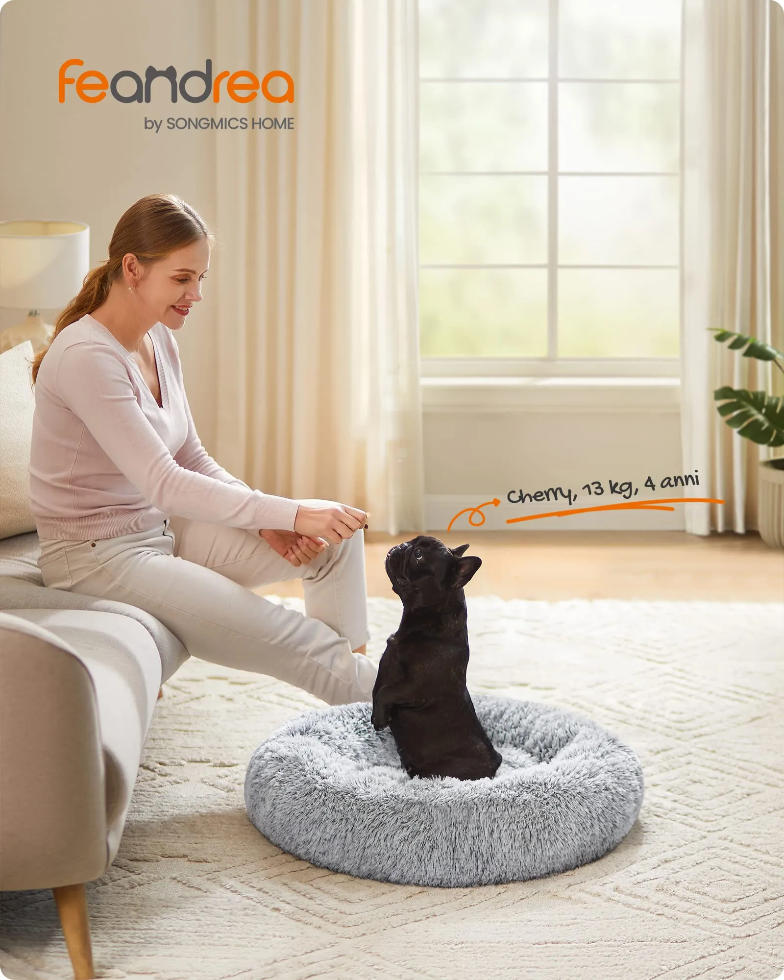 Feandrea Cuccia Cane a Ciambella, Cuscino Sfoderabile e Lavabile, Diametro 70 cm, Grigio Ombré PGW039G01 - immagine 2