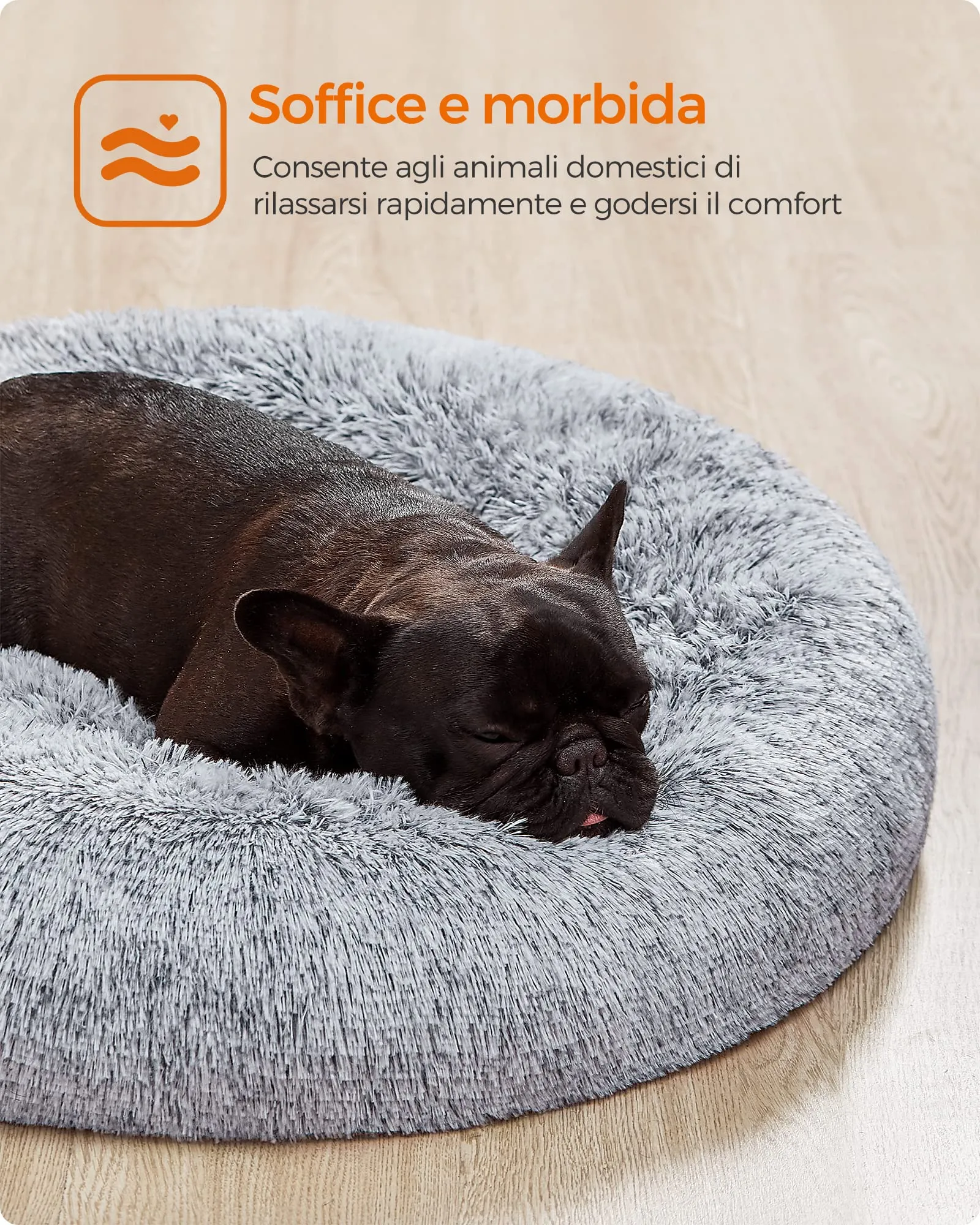Feandrea Cuccia Cane a Ciambella, Cuscino Sfoderabile e Lavabile, Diametro 70 cm, Grigio Ombré PGW039G01 - immagine 3
