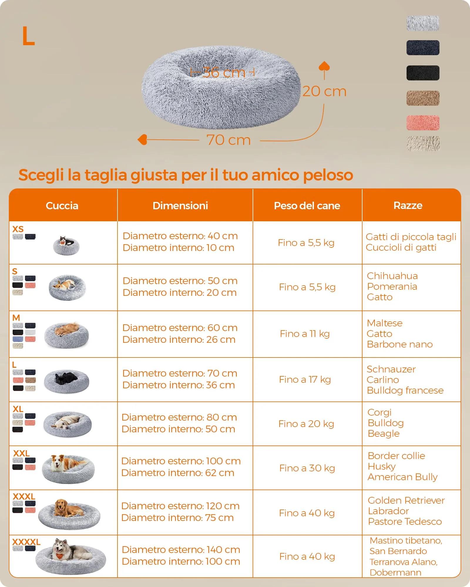 Feandrea Cuccia Cane a Ciambella, Cuscino Sfoderabile e Lavabile, Diametro 70 cm, Grigio Ombré PGW039G01 - immagine 7