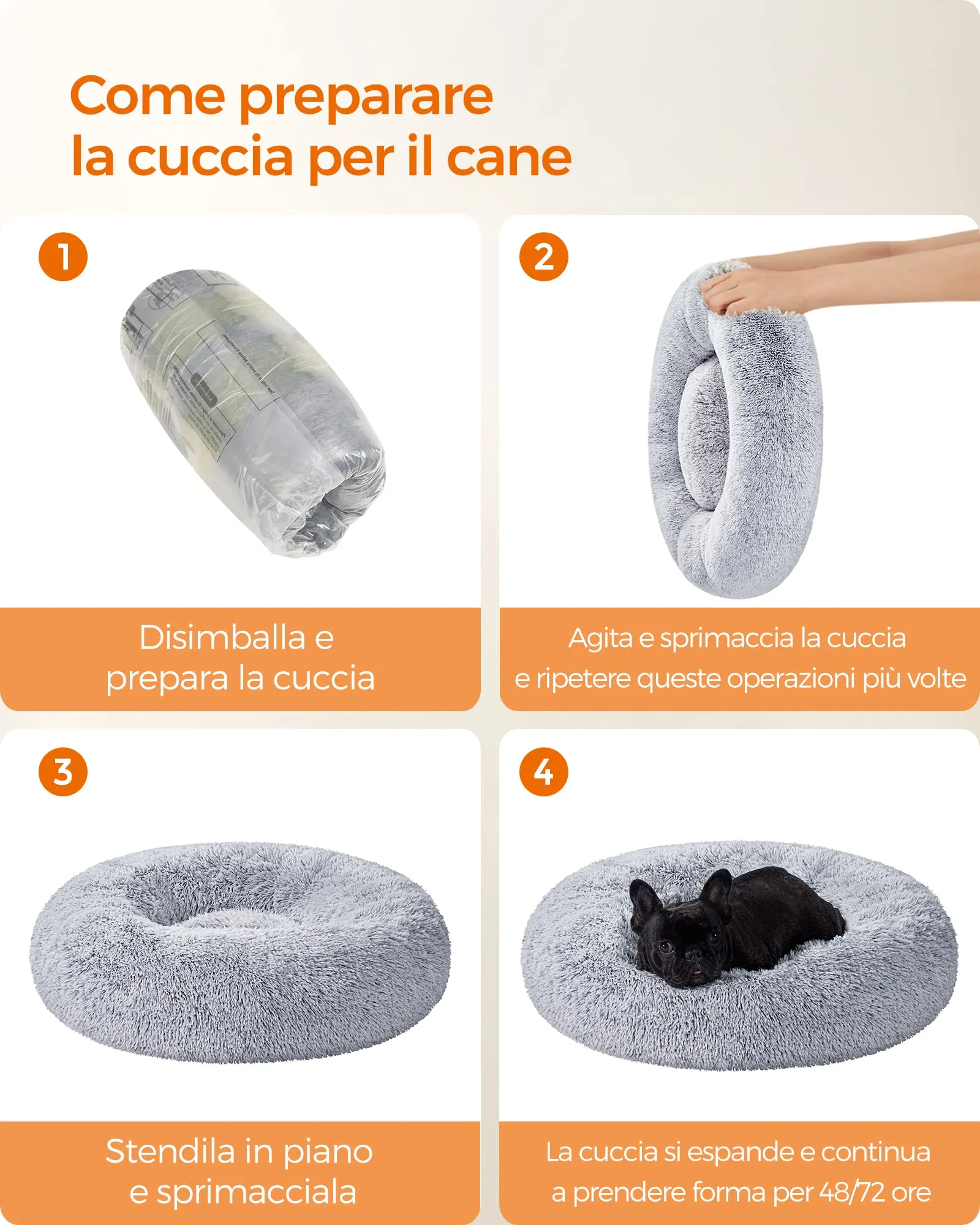 Feandrea Cuccia Cane a Ciambella, Cuscino Sfoderabile e Lavabile, Diametro 70 cm, Grigio Ombré PGW039G01 - immagine 8