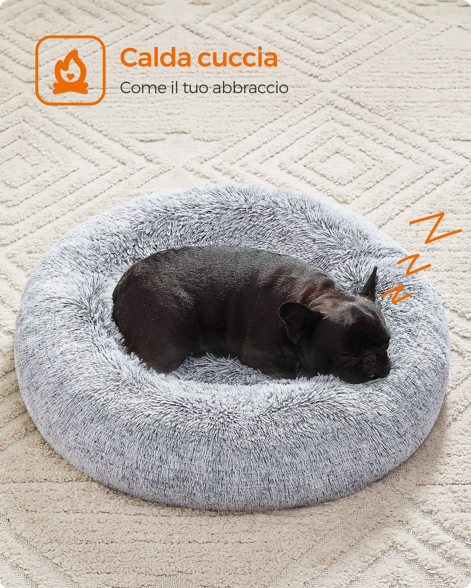 Feandrea Cuccia Cane a Ciambella, Cuscino Sfoderabile e Lavabile, Diametro 70 cm, Grigio Ombré PGW039G01 - immagine 9