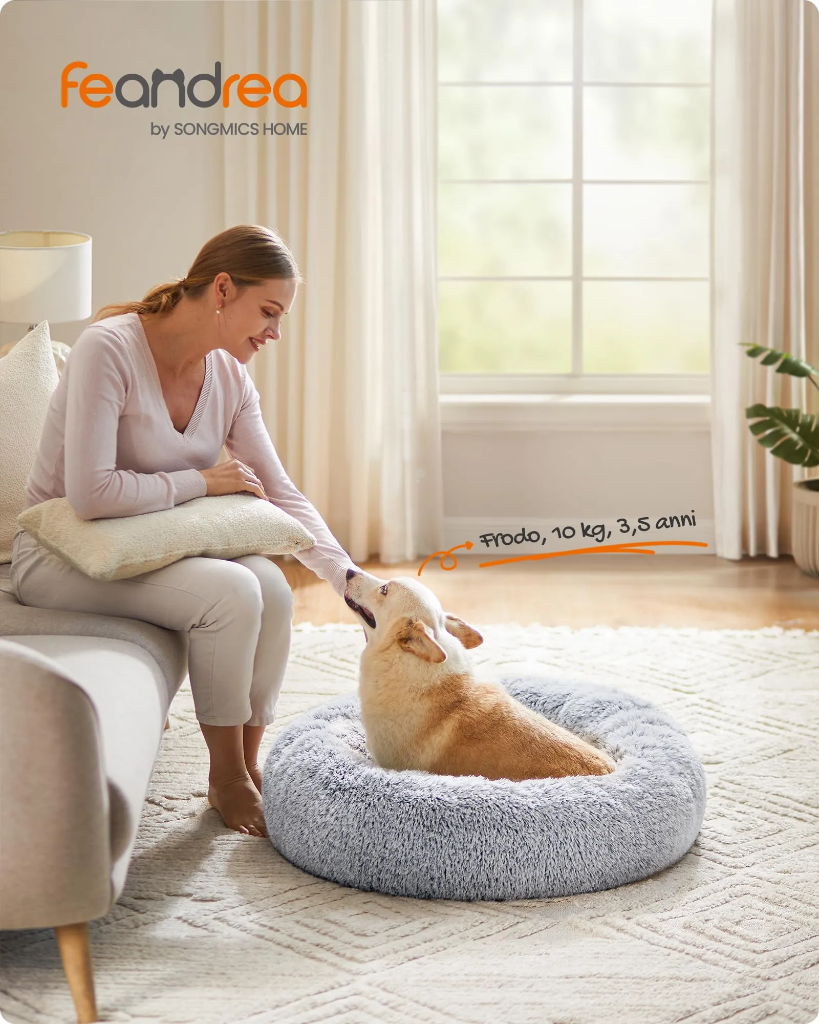 Feandrea Cuccia Cane a Ciambella, Cuscino Sfoderabile e Lavabile, Diametro 80 cm, Grigio Ombré PGW040G01 - immagine 2