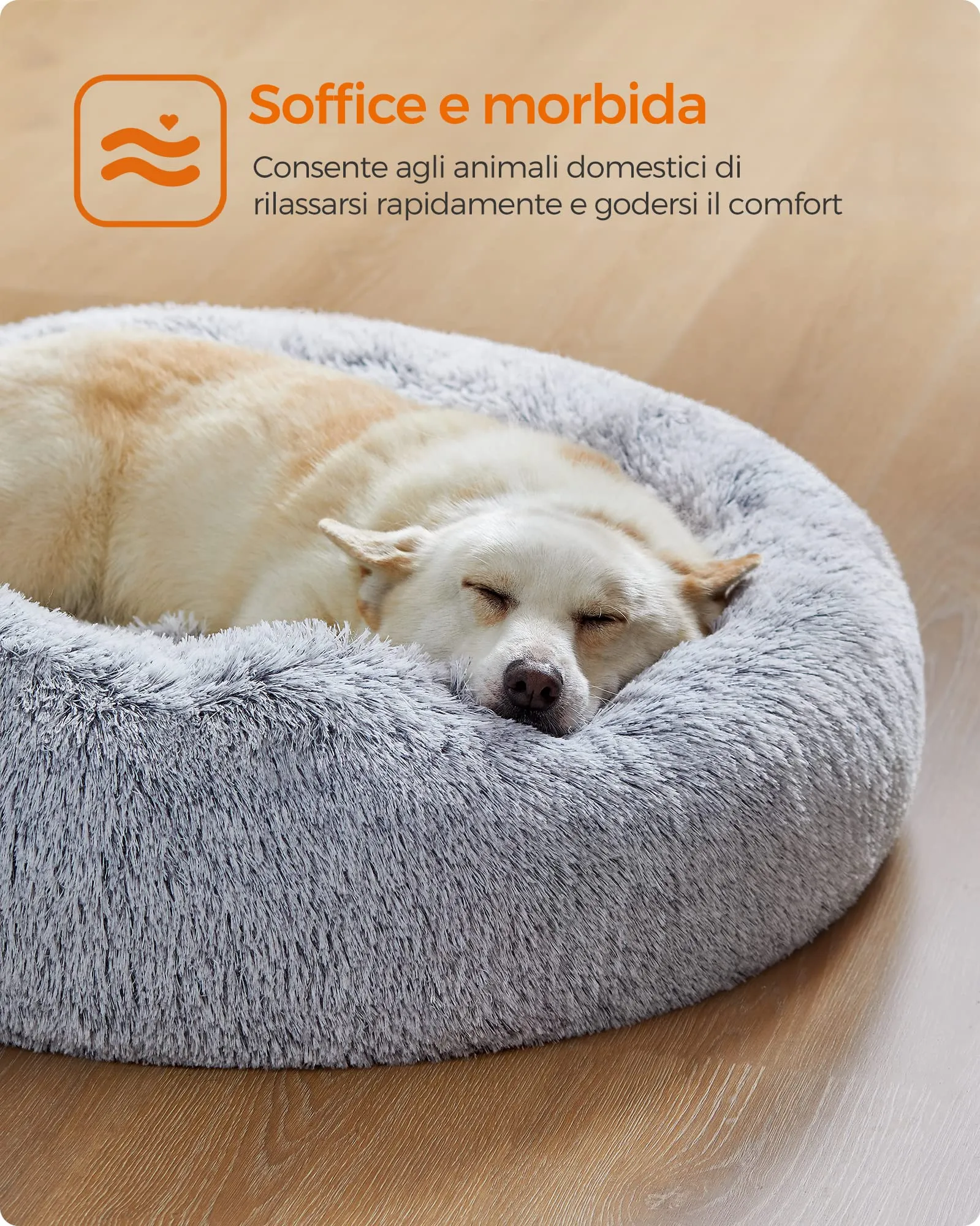 Feandrea Cuccia Cane a Ciambella, Cuscino Sfoderabile e Lavabile, Diametro 80 cm, Grigio Ombré PGW040G01 - immagine 3