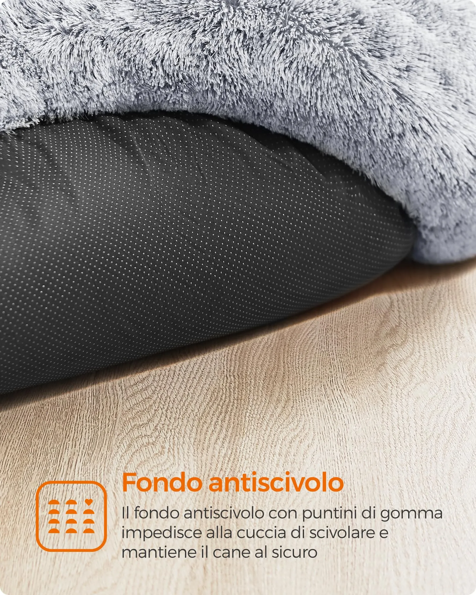 Feandrea Cuccia Cane a Ciambella, Cuscino Sfoderabile e Lavabile, Diametro 80 cm, Grigio Ombré PGW040G01 - immagine 6