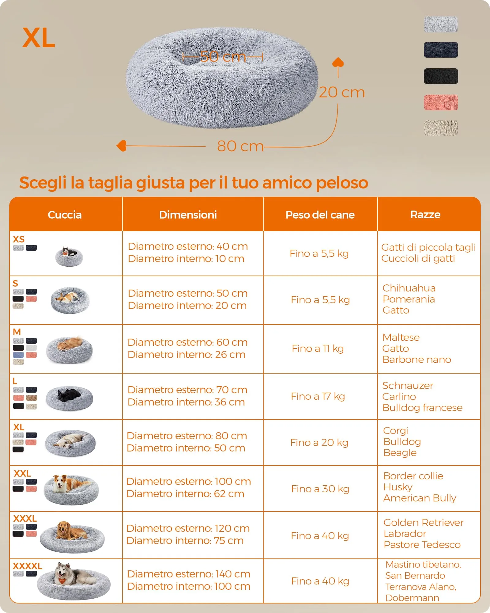 Feandrea Cuccia Cane a Ciambella, Cuscino Sfoderabile e Lavabile, Diametro 80 cm, Grigio Ombré PGW040G01 - immagine 7
