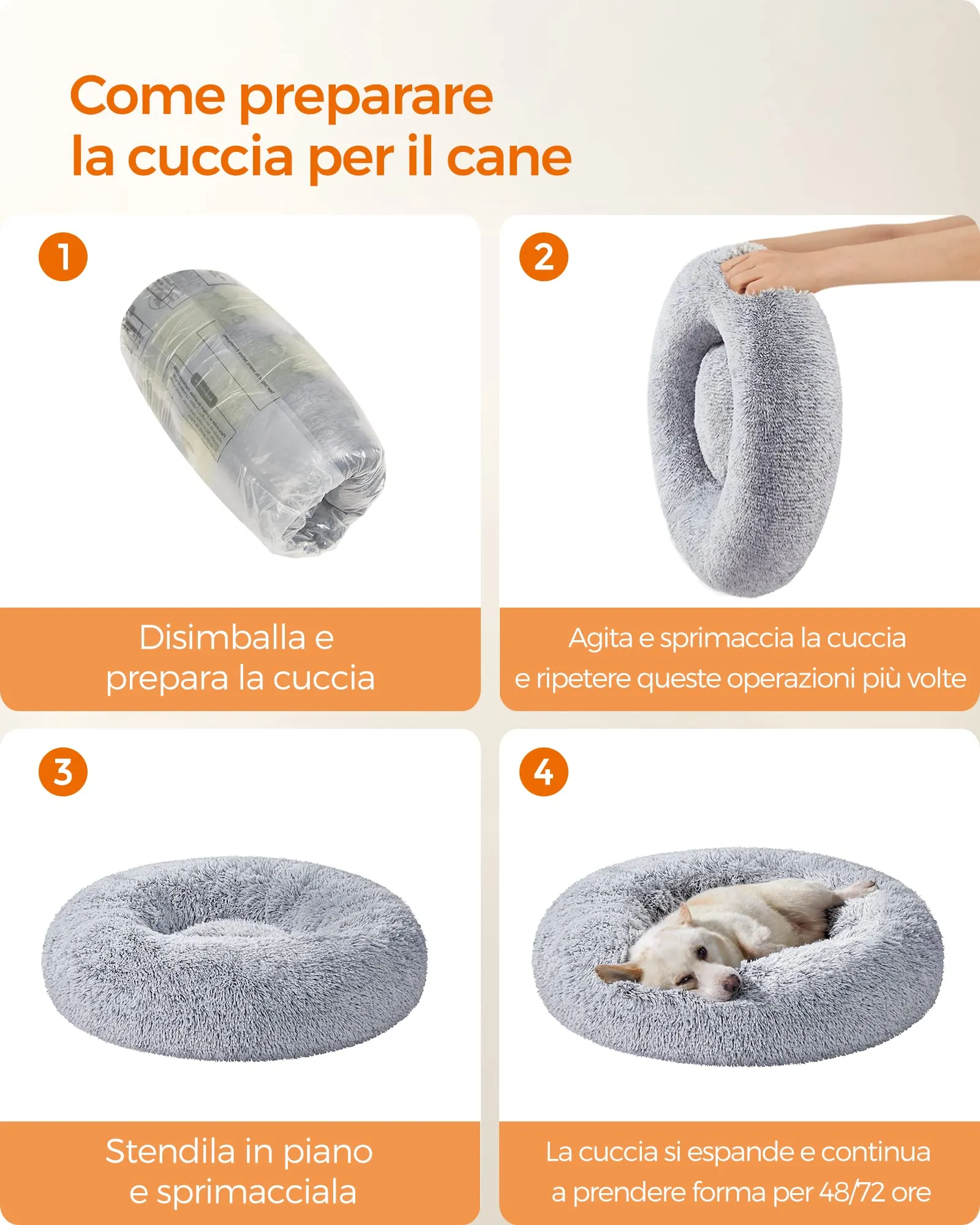 Feandrea Cuccia Cane a Ciambella, Cuscino Sfoderabile e Lavabile, Diametro 80 cm, Grigio Ombré PGW040G01 - immagine 8