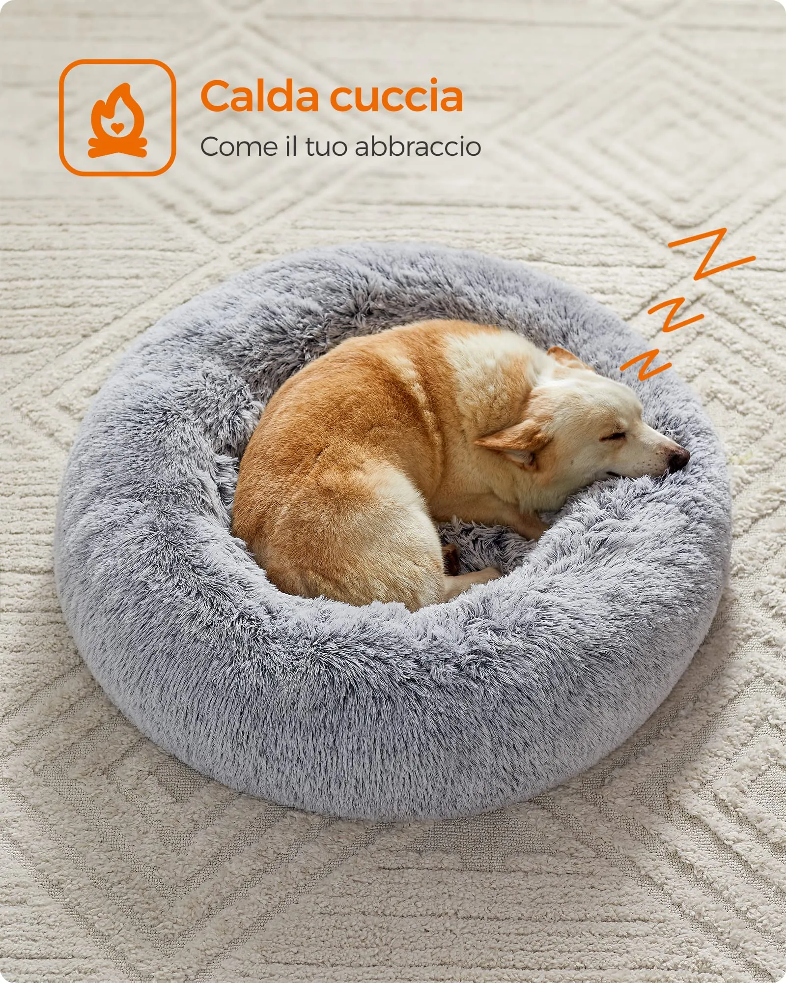 Feandrea Cuccia Cane a Ciambella, Cuscino Sfoderabile e Lavabile, Diametro 80 cm, Grigio Ombré PGW040G01 - immagine 9