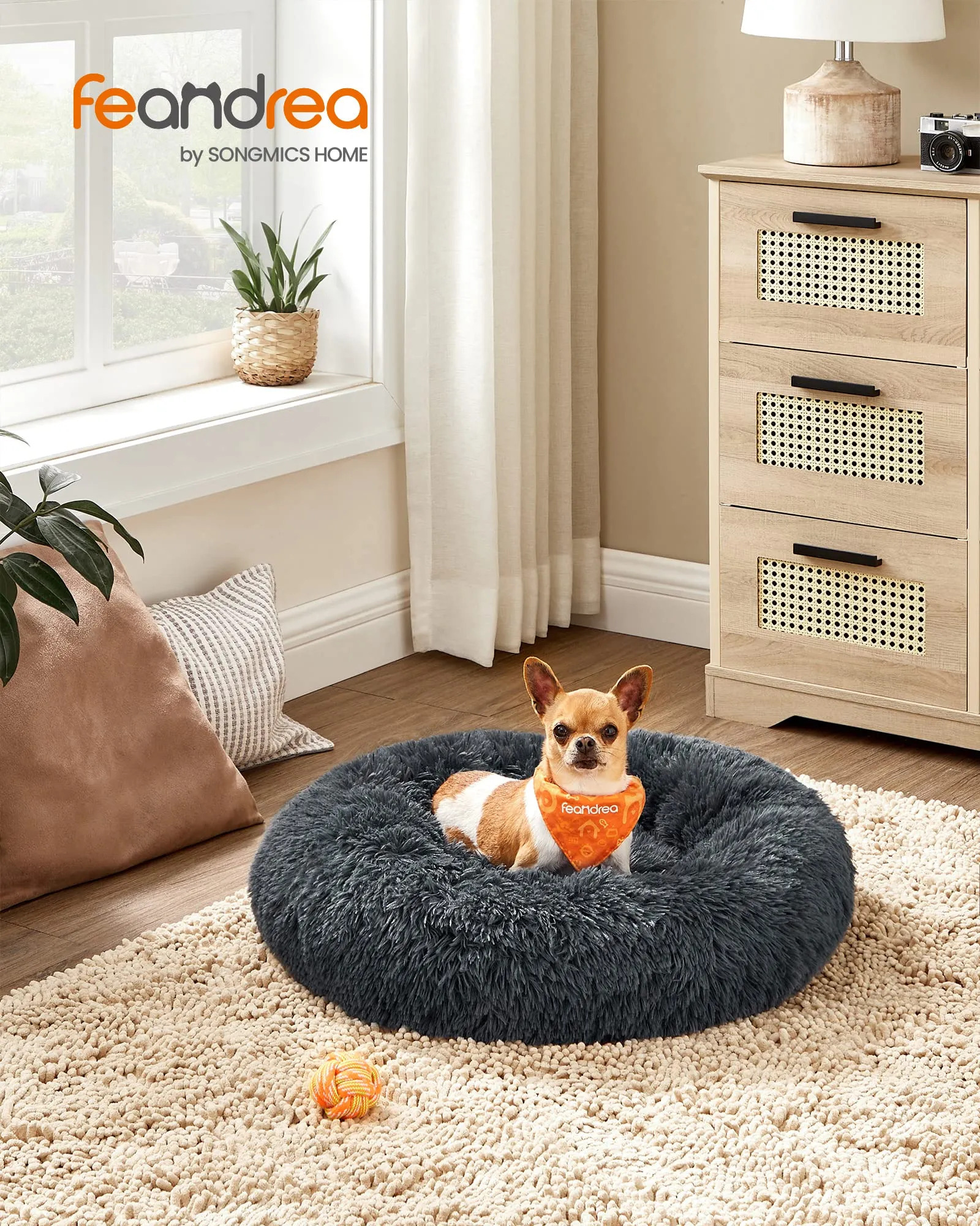Feandrea Cuccia per Cani a Ciambella, Cuscino Sfoderabile e Lavabile, Grigio Scuro, Diametro 60 cm, PGW038G02 - immagine 2