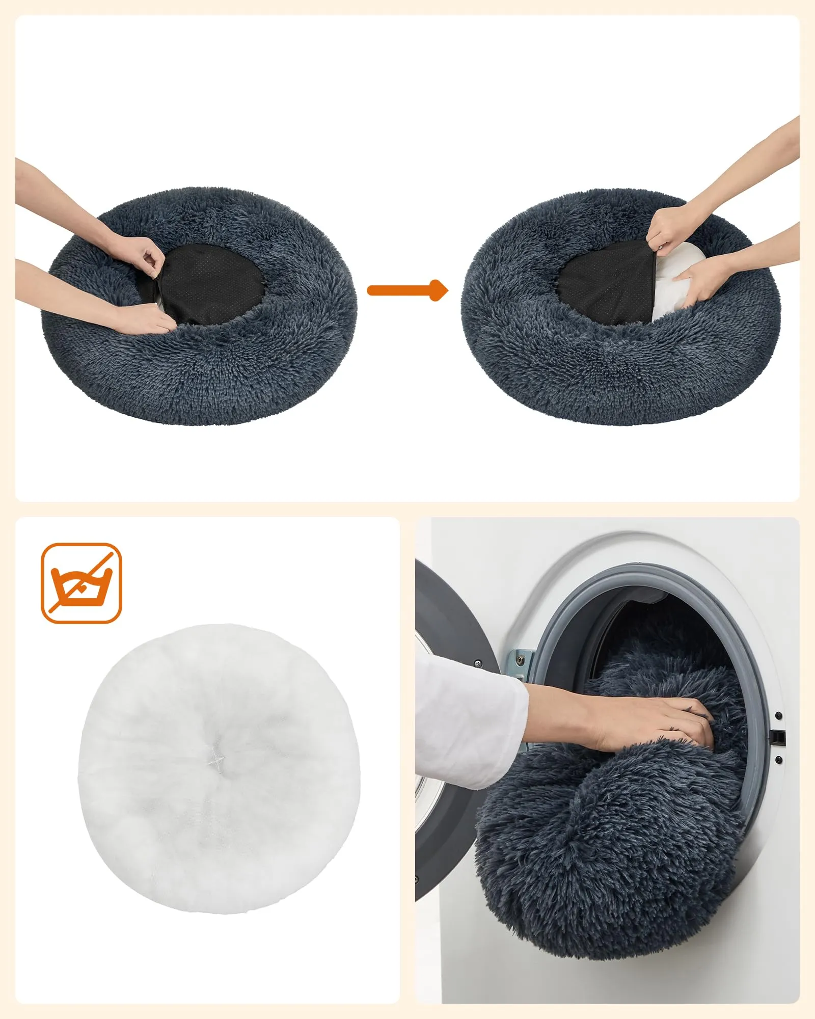 Feandrea Cuccia per Cani a Ciambella, Cuscino Sfoderabile e Lavabile, Grigio Scuro, Diametro 60 cm, PGW038G02 - immagine 4