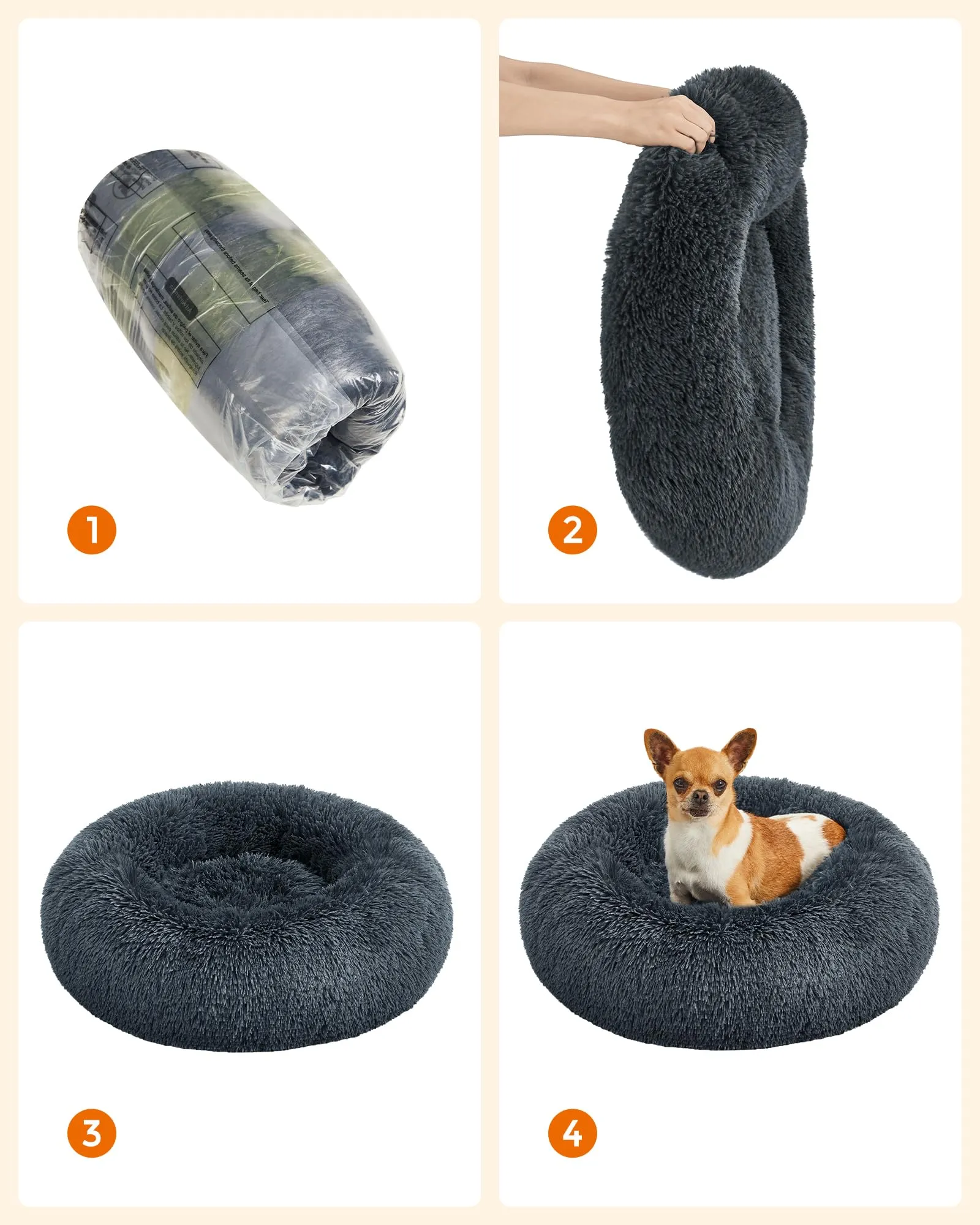 Feandrea Cuccia per Cani a Ciambella, Cuscino Sfoderabile e Lavabile, Grigio Scuro, Diametro 60 cm, PGW038G02 - immagine 5