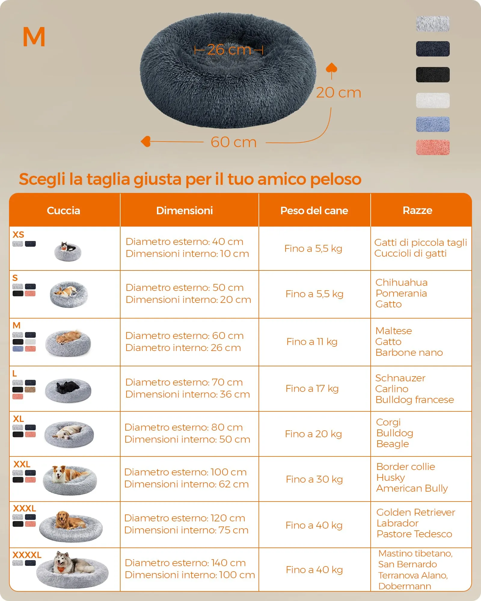 Feandrea Cuccia per Cani a Ciambella, Cuscino Sfoderabile e Lavabile, Grigio Scuro, Diametro 60 cm, PGW038G02 - immagine 6