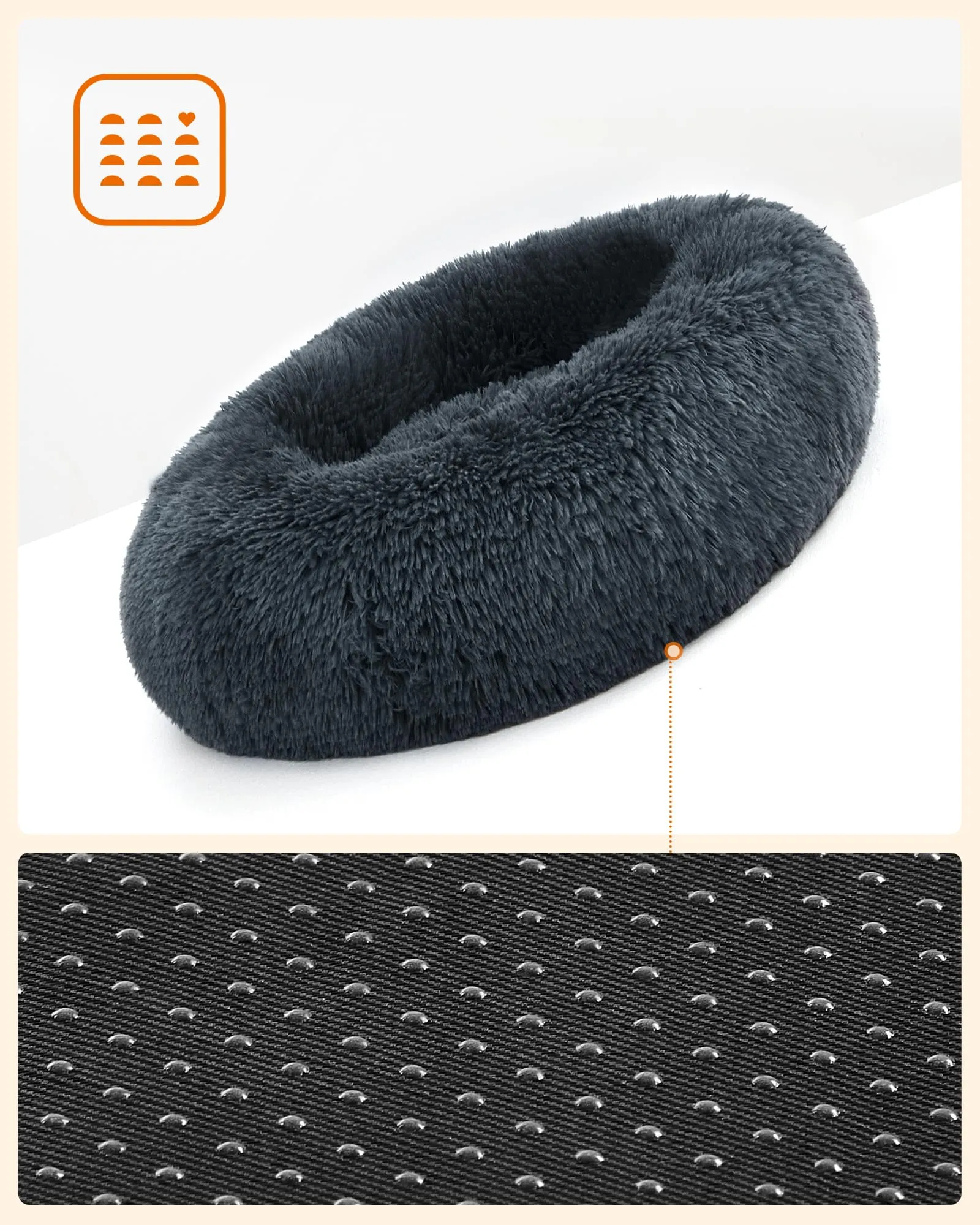 Feandrea Cuccia per Cani a Ciambella, Cuscino Sfoderabile e Lavabile, Grigio Scuro, Diametro 60 cm, PGW038G02 - immagine 7