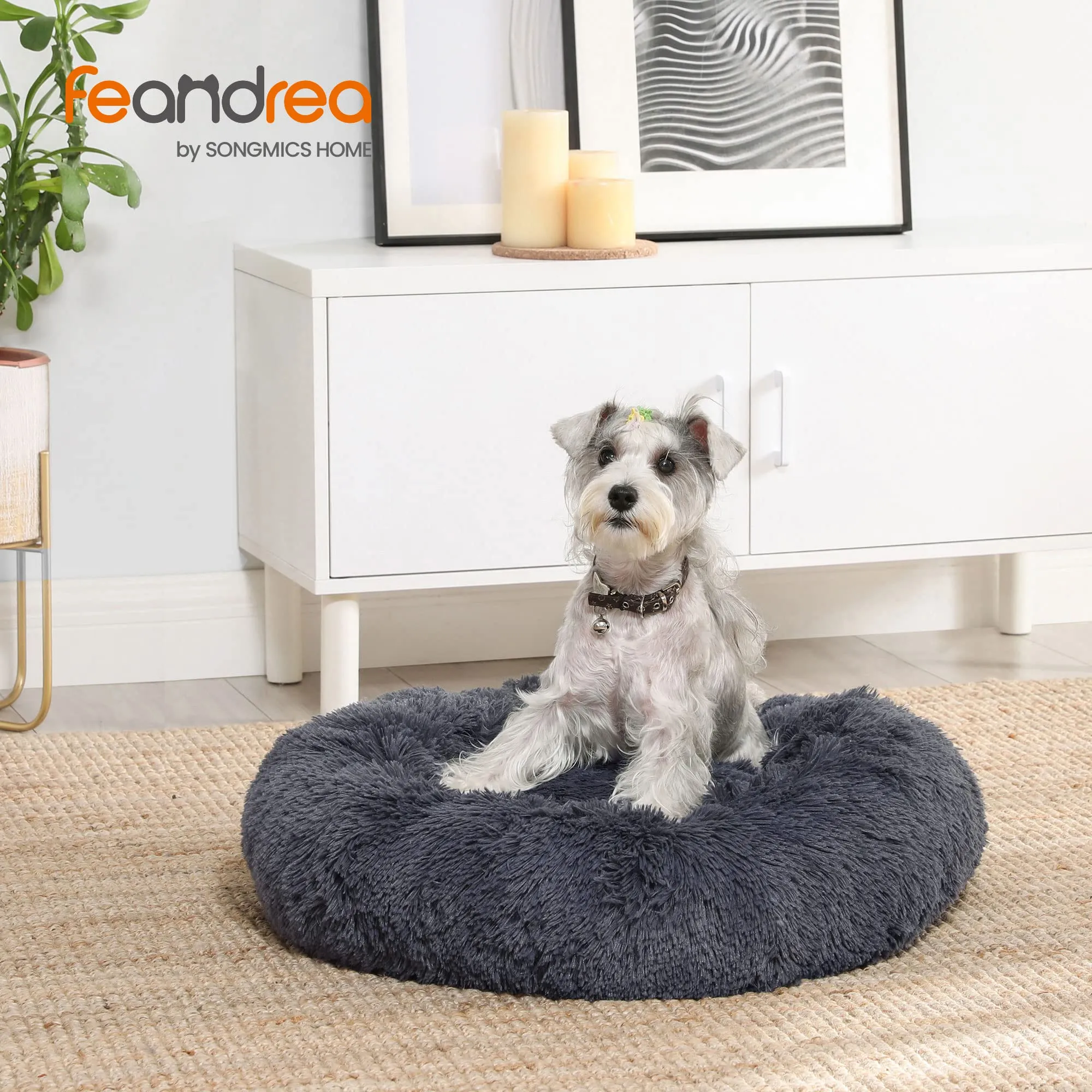Feandrea Cuccia per Cani a Ciambella, Cuscino Sfoderabile e Lavabile, Diametro 70 cm, Grigio Scuro PGW039G02 - immagine 2
